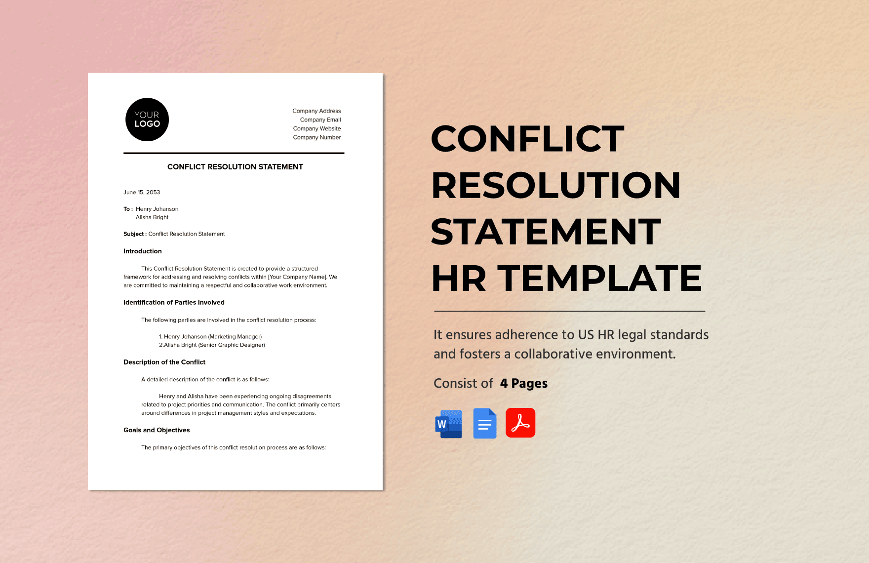 Conflict Resolution Statement HR Template