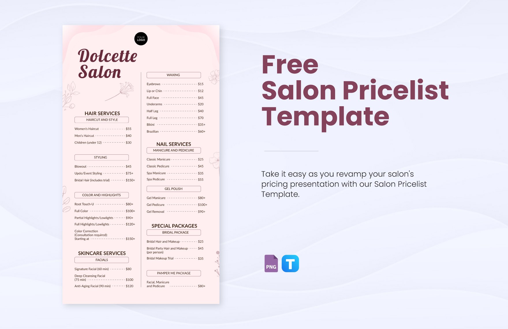 Free Salon Pricelist Template in PNG