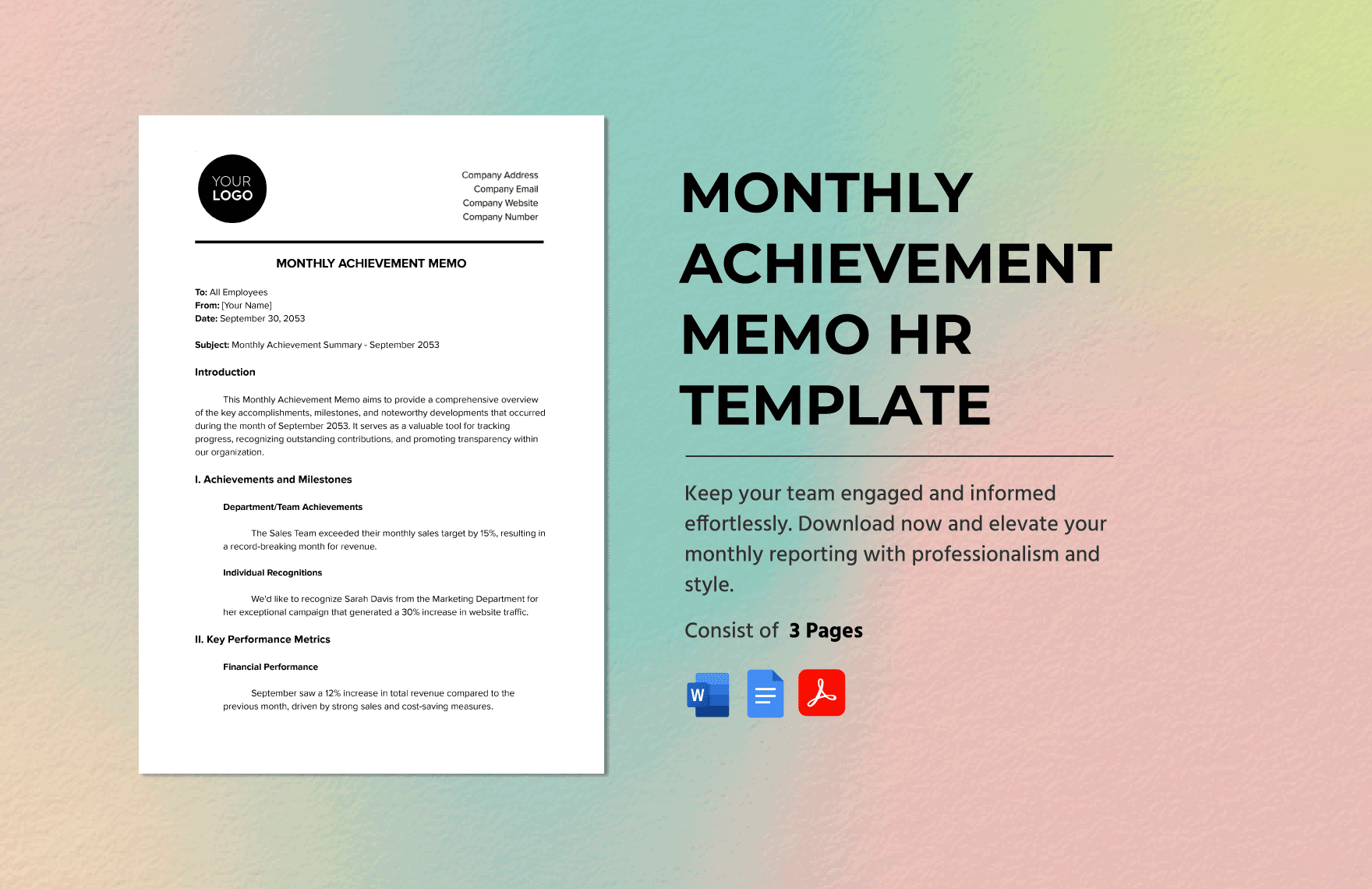 Monthly Achievement Memo HR Template