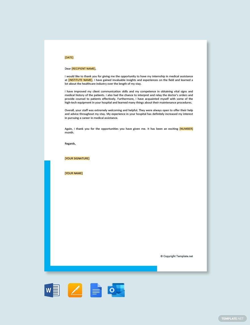 Free Medical Assistant Thank You Letter After Internship Template