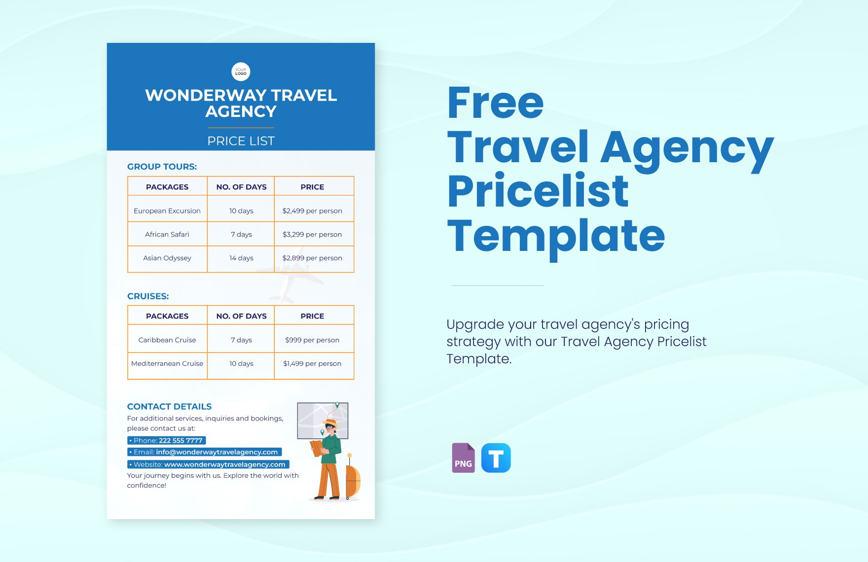 Free Travel Agency Pricelist Template in PNG