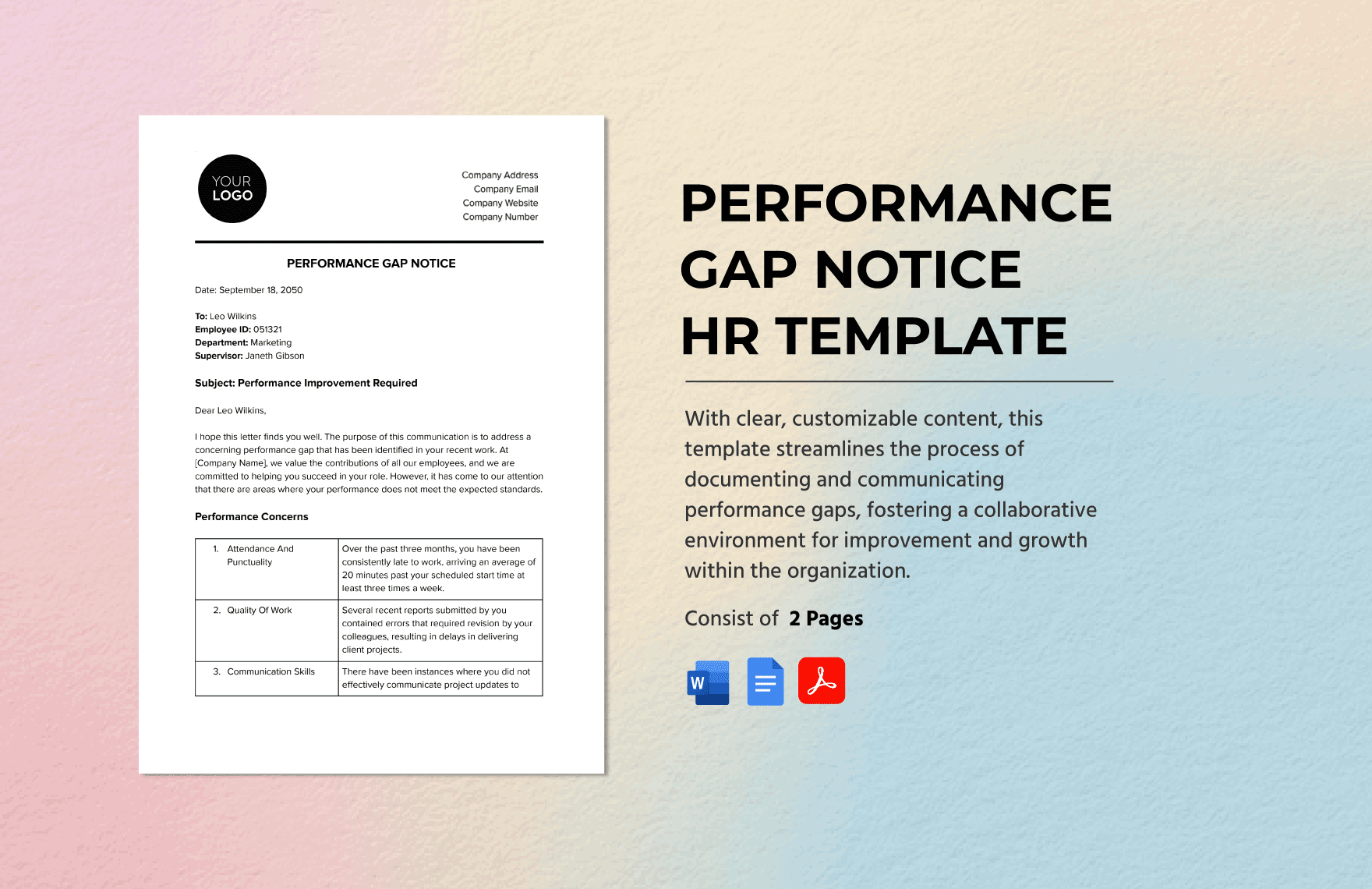 Performance Gap Notice HR Template in Word, Google Docs, PDF