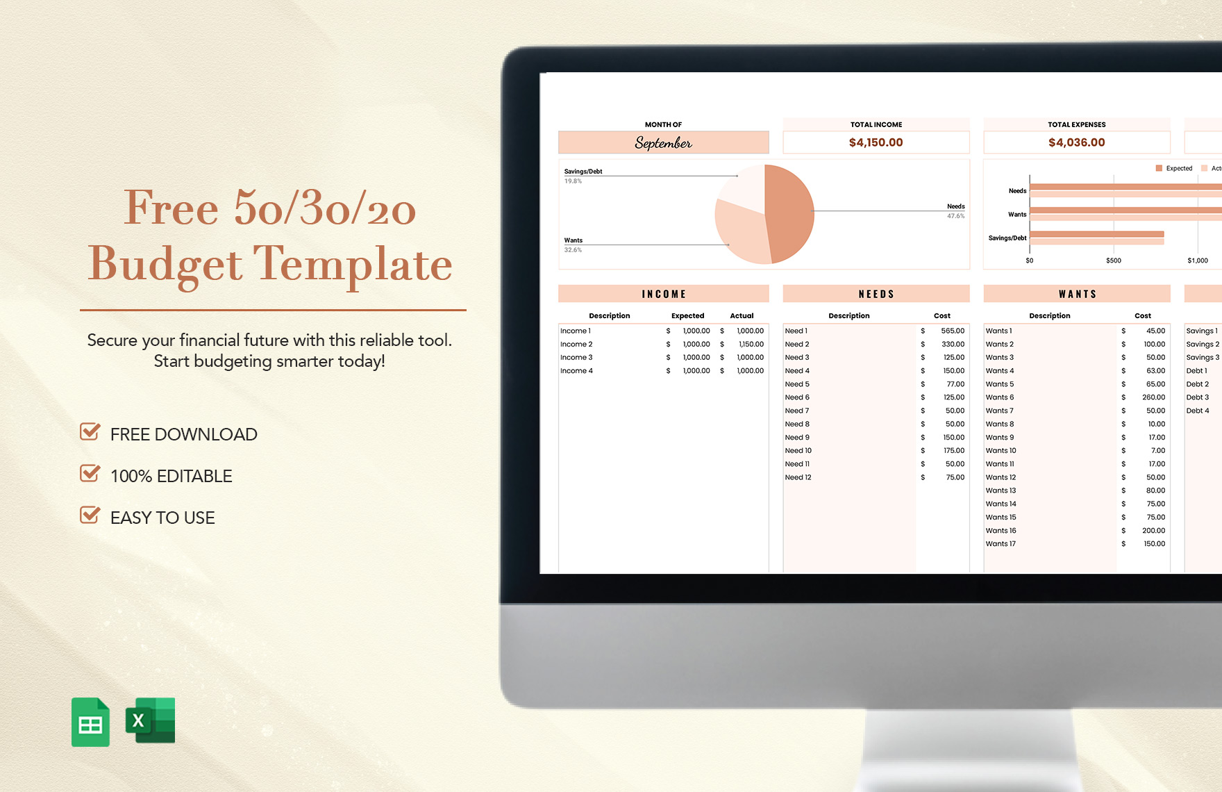 Free 50/30/20 Budget Template