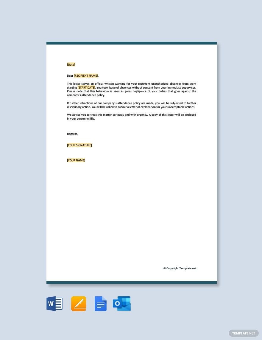 Warning Letter to Employee For Attendance Template