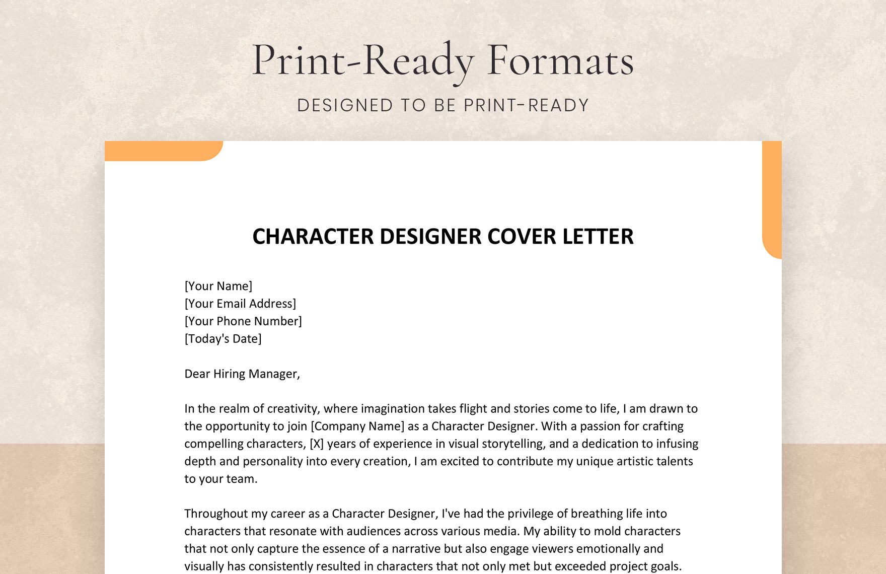 Character Designer Cover Letter