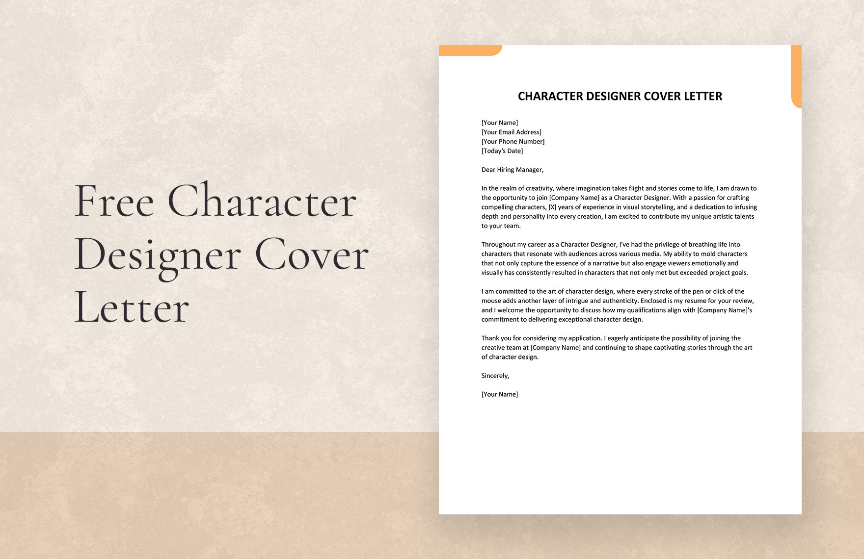 Character Designer Cover Letter