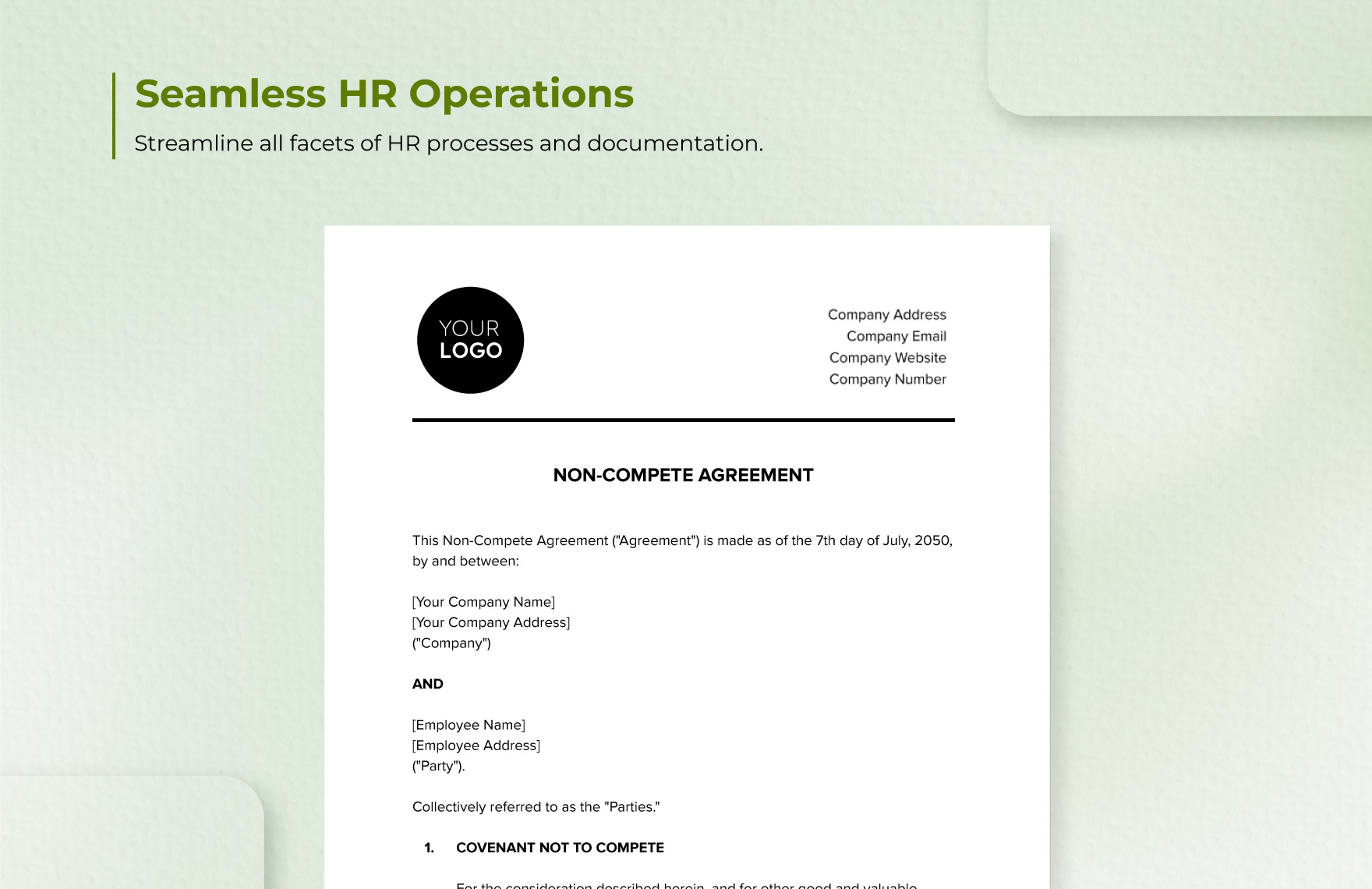 Non-compete Agreement HR Template