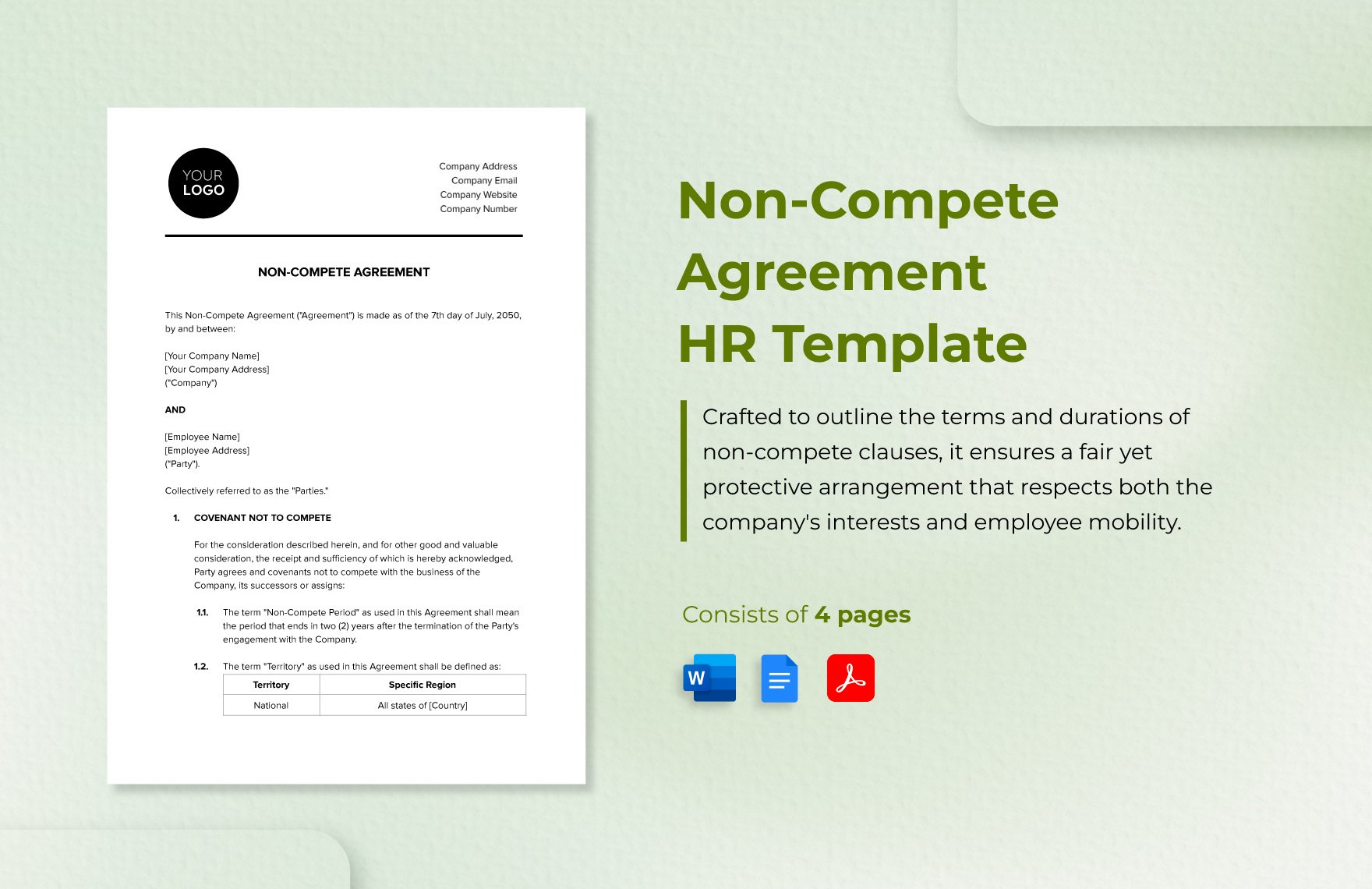 Non-compete Agreement HR Template
