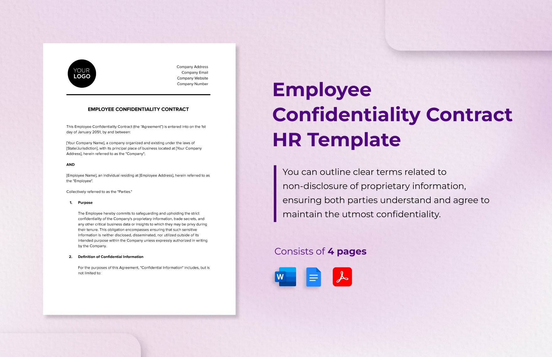 Employee Confidentiality Contract HR Template in Word, Google Docs, PDF