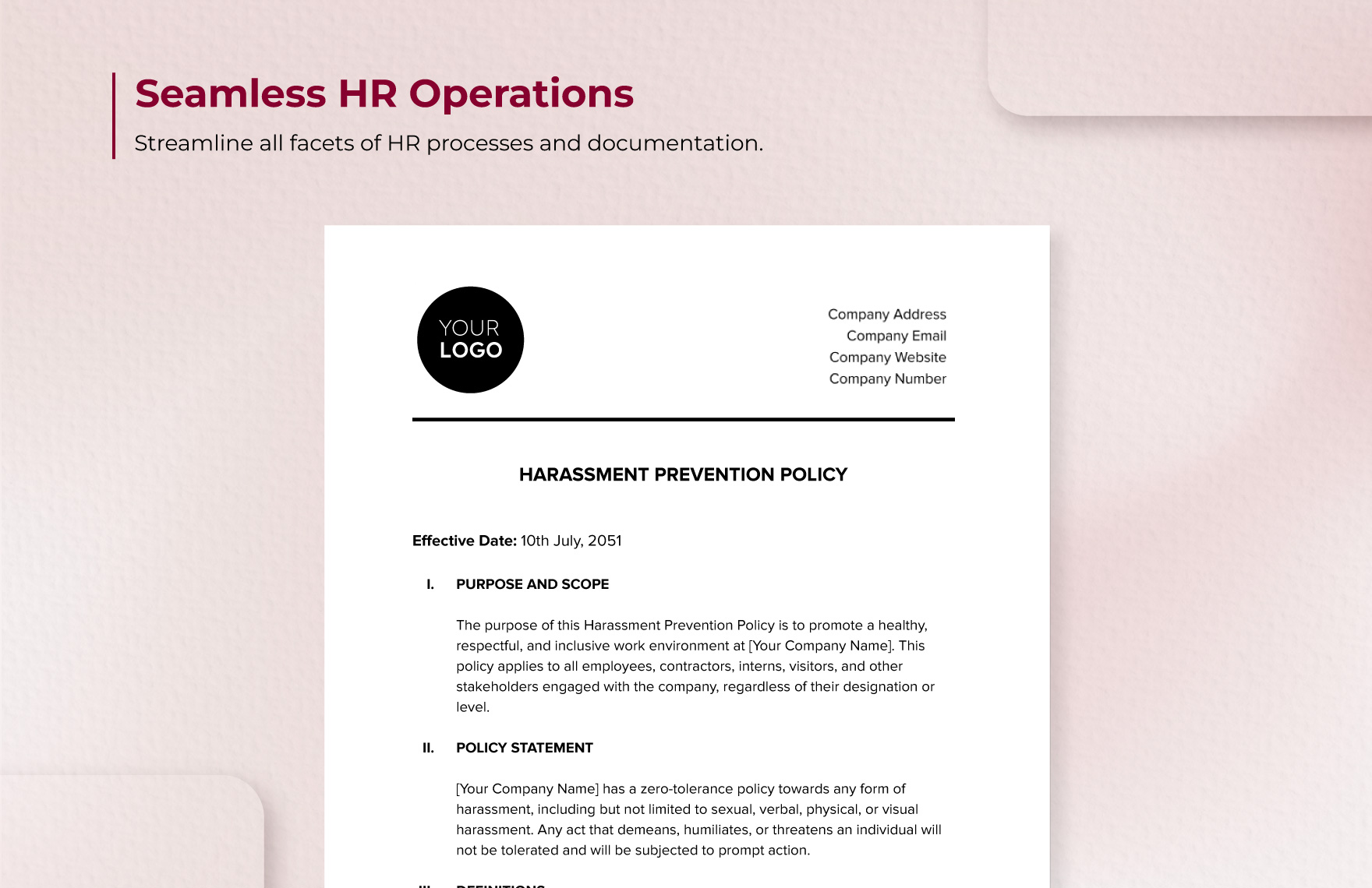 Harassment Prevention Policy HR Template