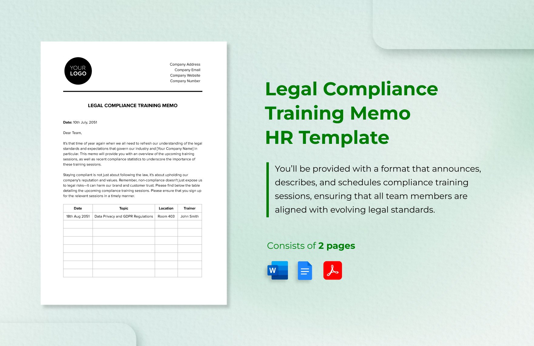 Legal Compliance Training Memo HR Template