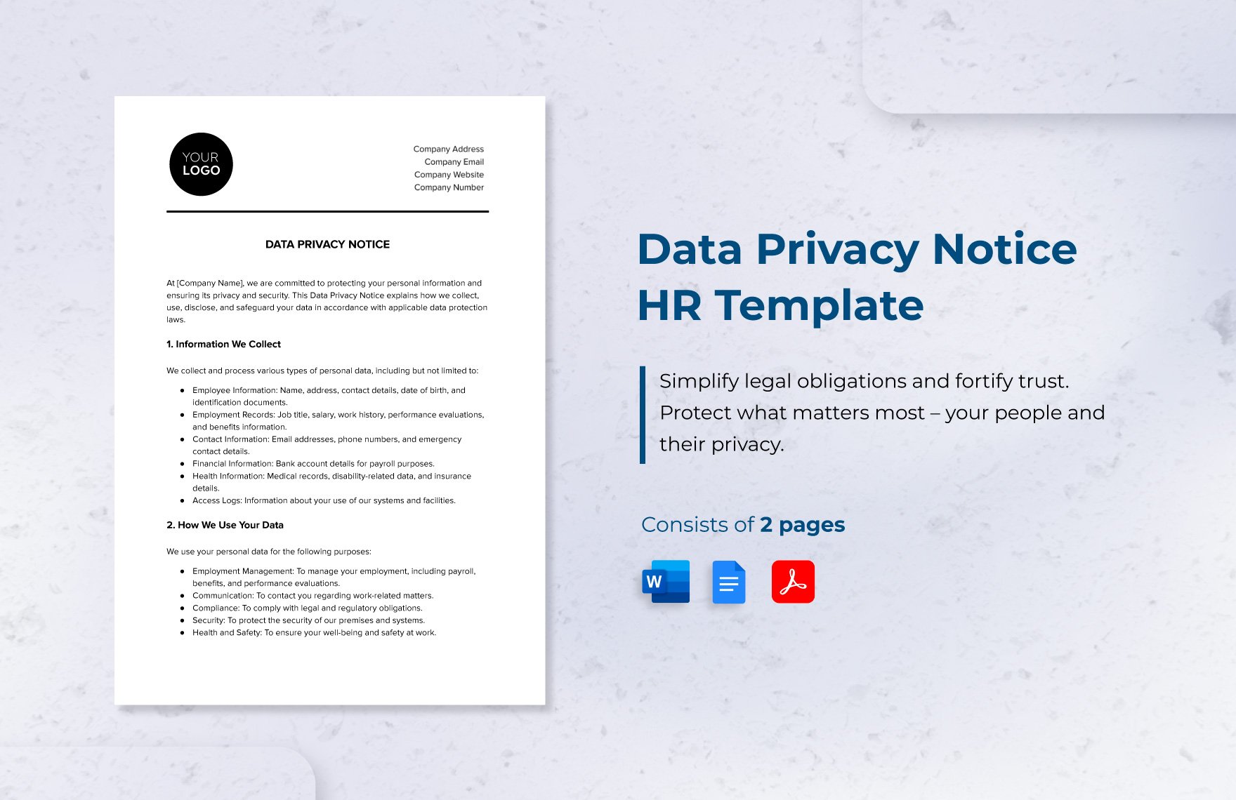 Data Privacy Notice HR Template in Word, Google Docs, PDF