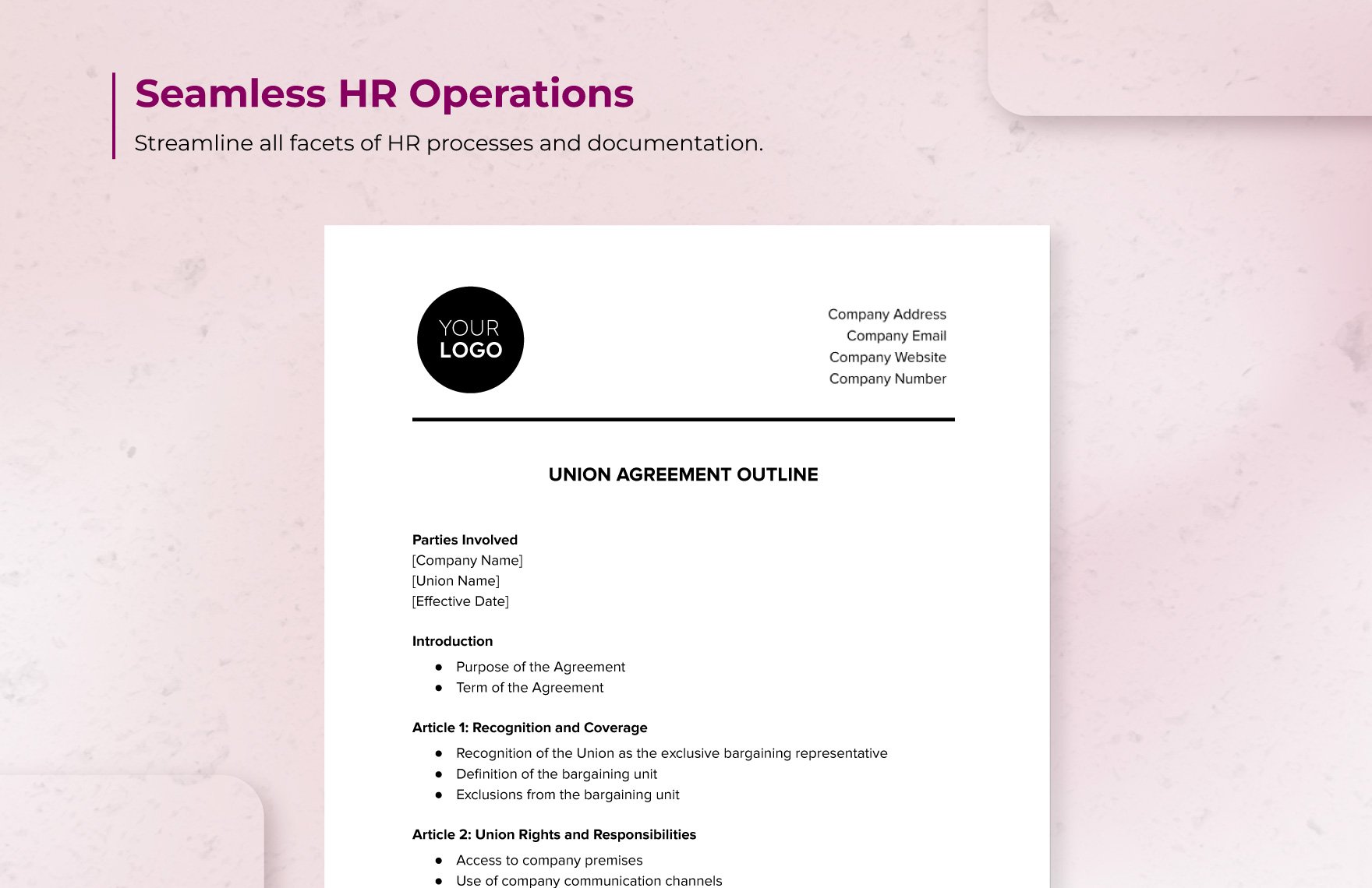 Union Agreement Outline HR Template