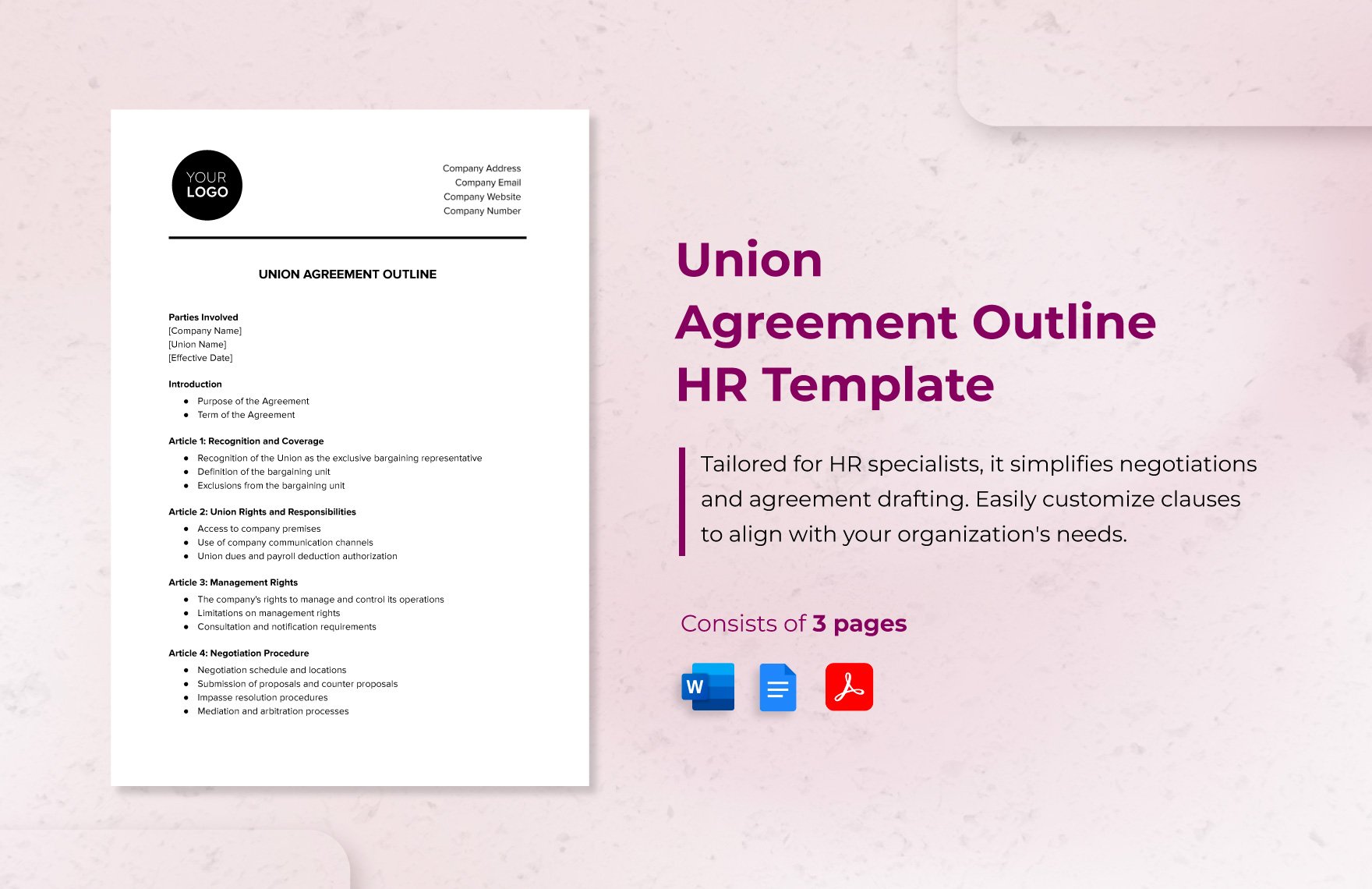 Union Agreement Outline HR Template in Word, Google Docs, PDF