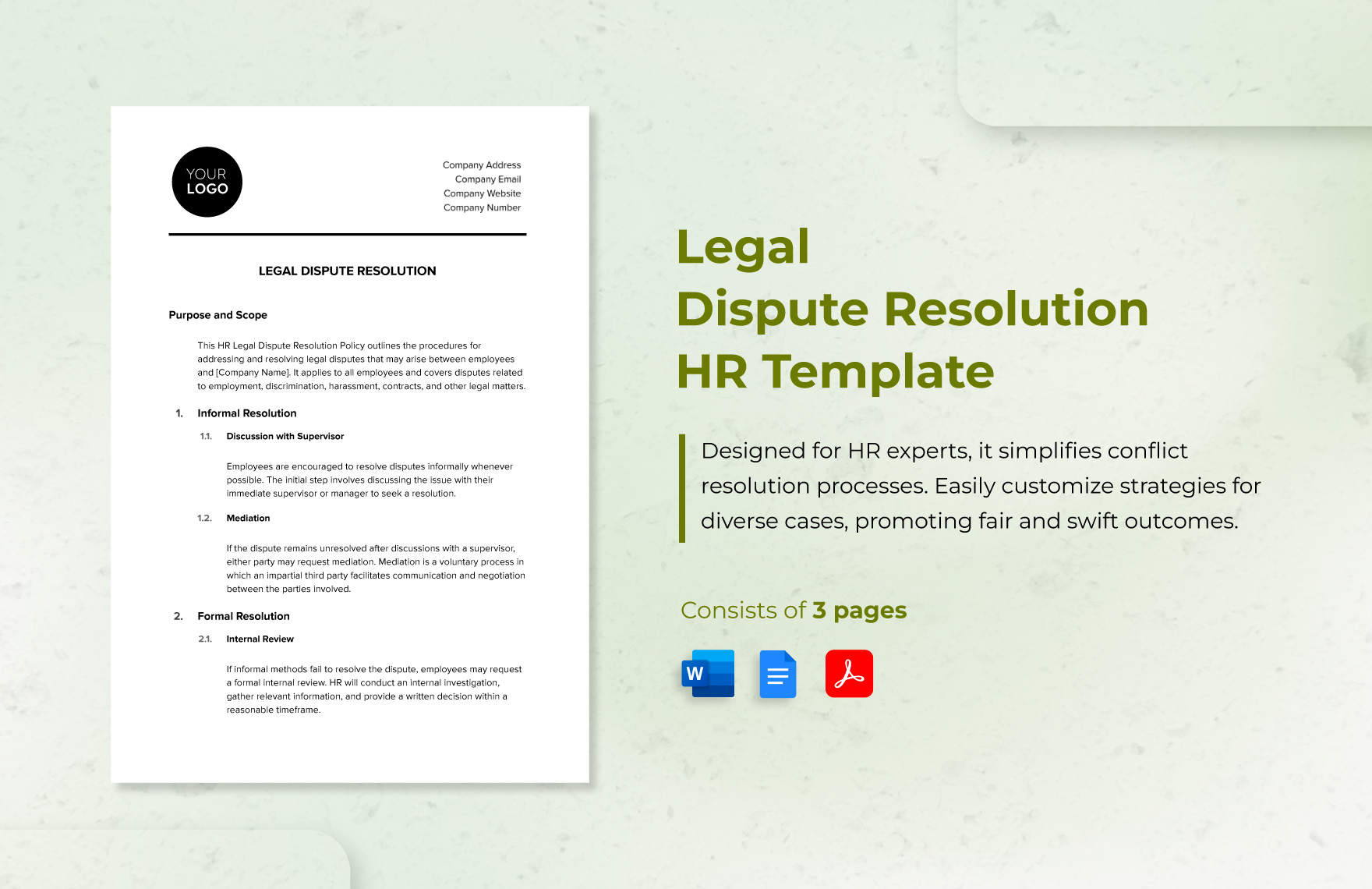 Legal Dispute Resolution HR Template in Word, Google Docs, PDF