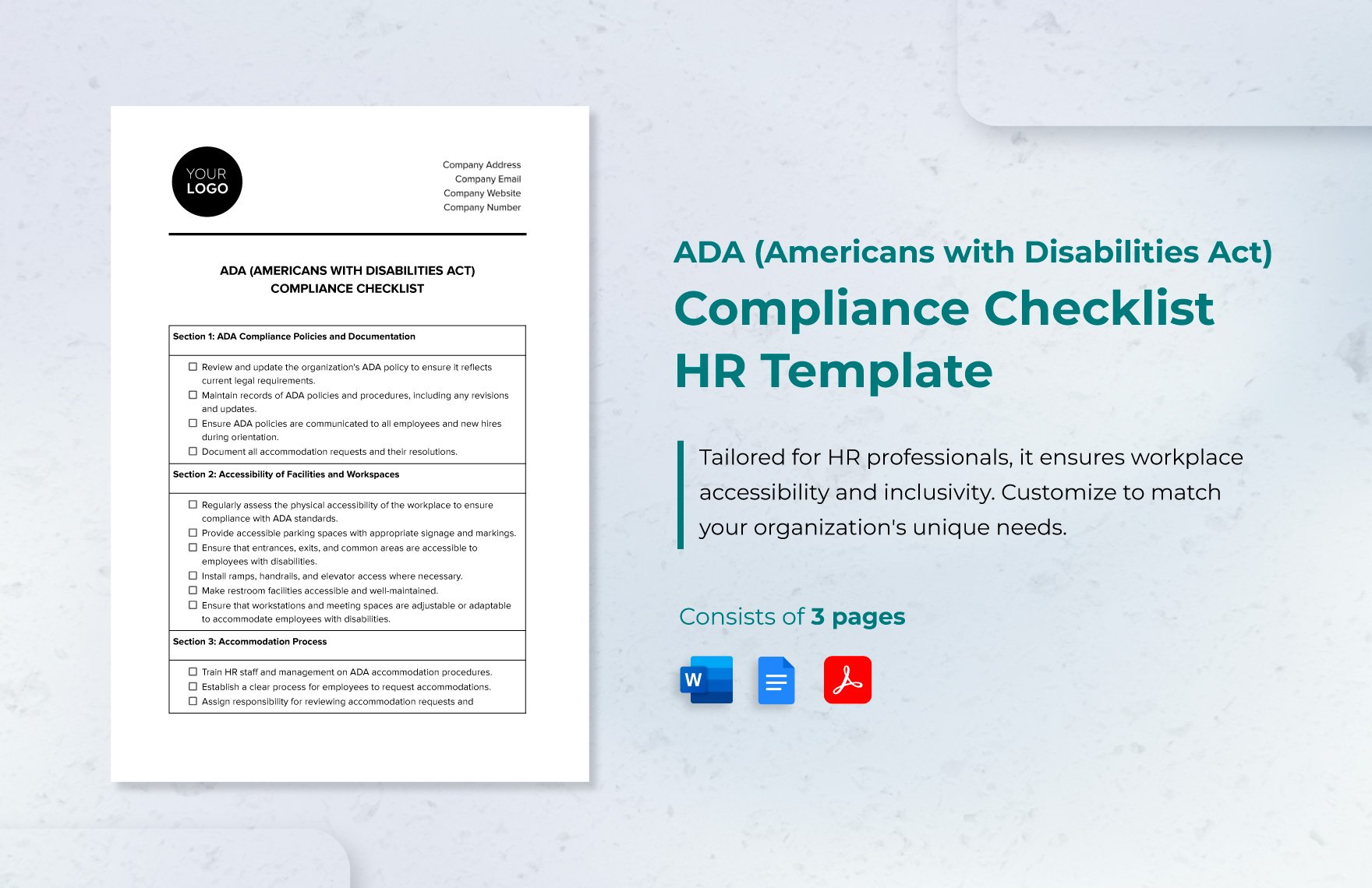 ADA (Americans with Disabilities Act) Compliance Checklist HR Template