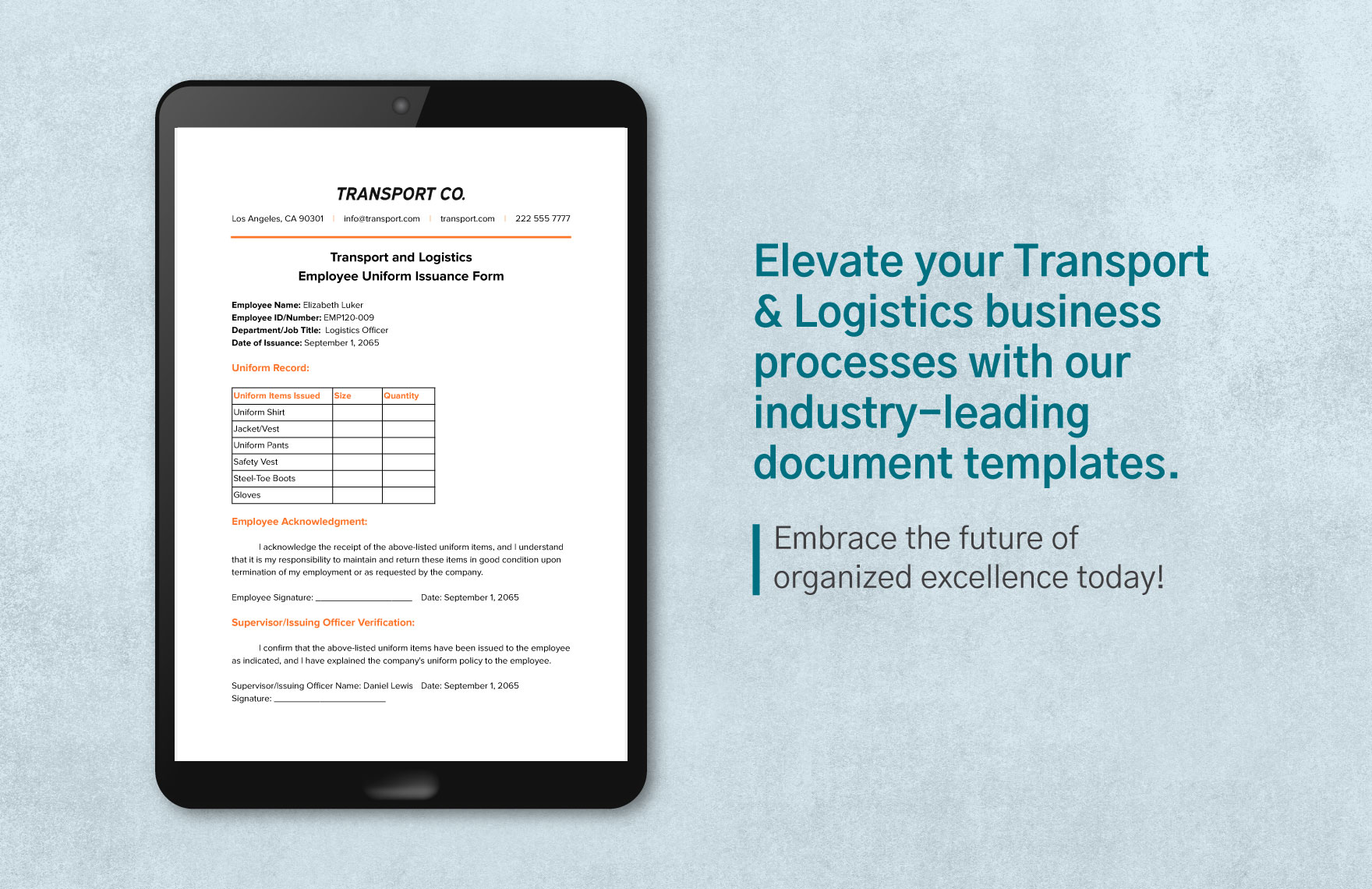 Transport and Logistics Employee Uniform Issuance Form Template