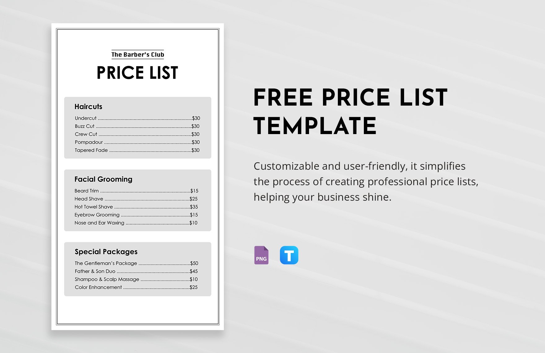 Tshirt PRICE LIST Template Editable. Printable Price Sheet 