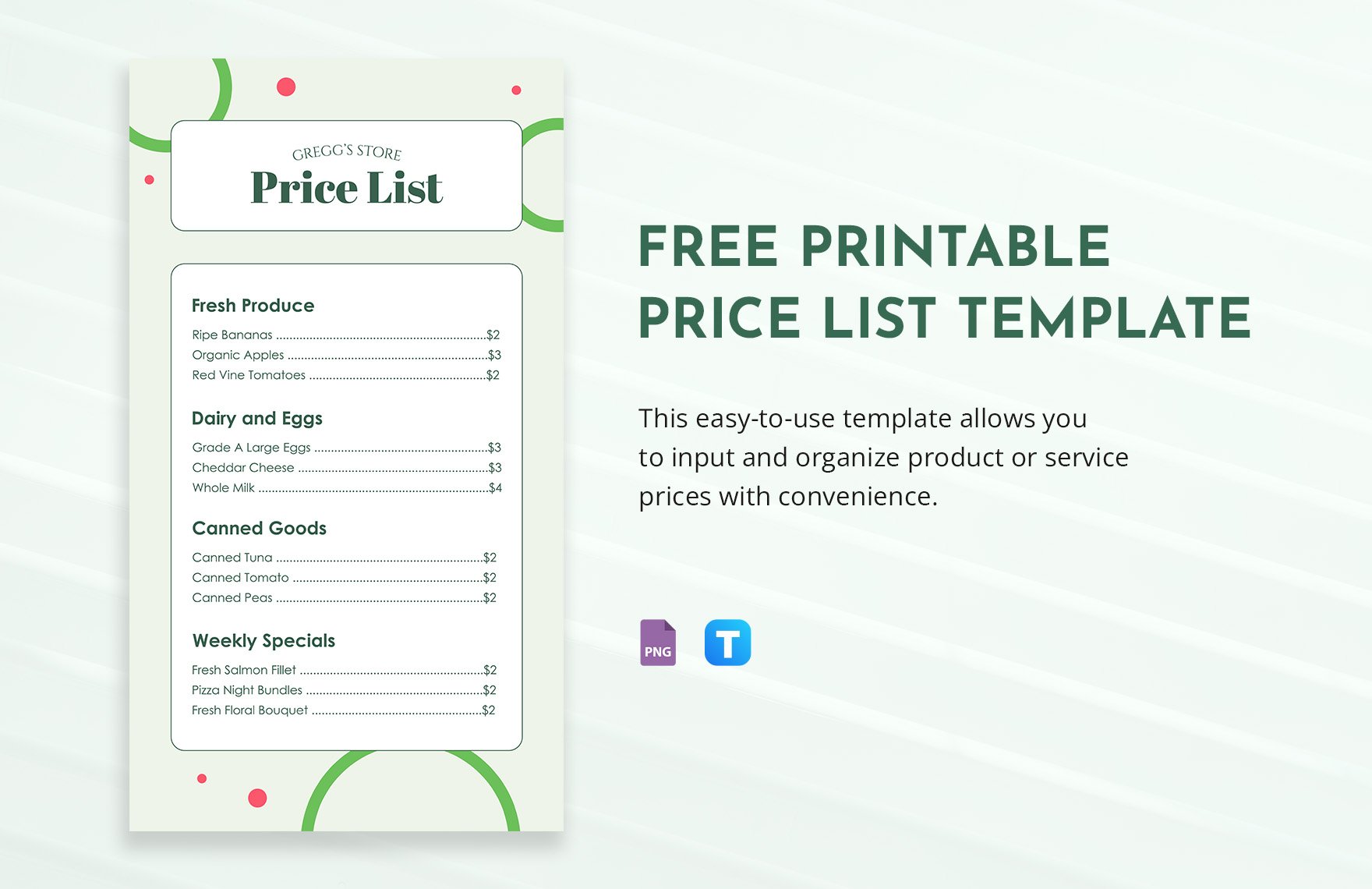 Free Printable Pricelist Template in PNG
