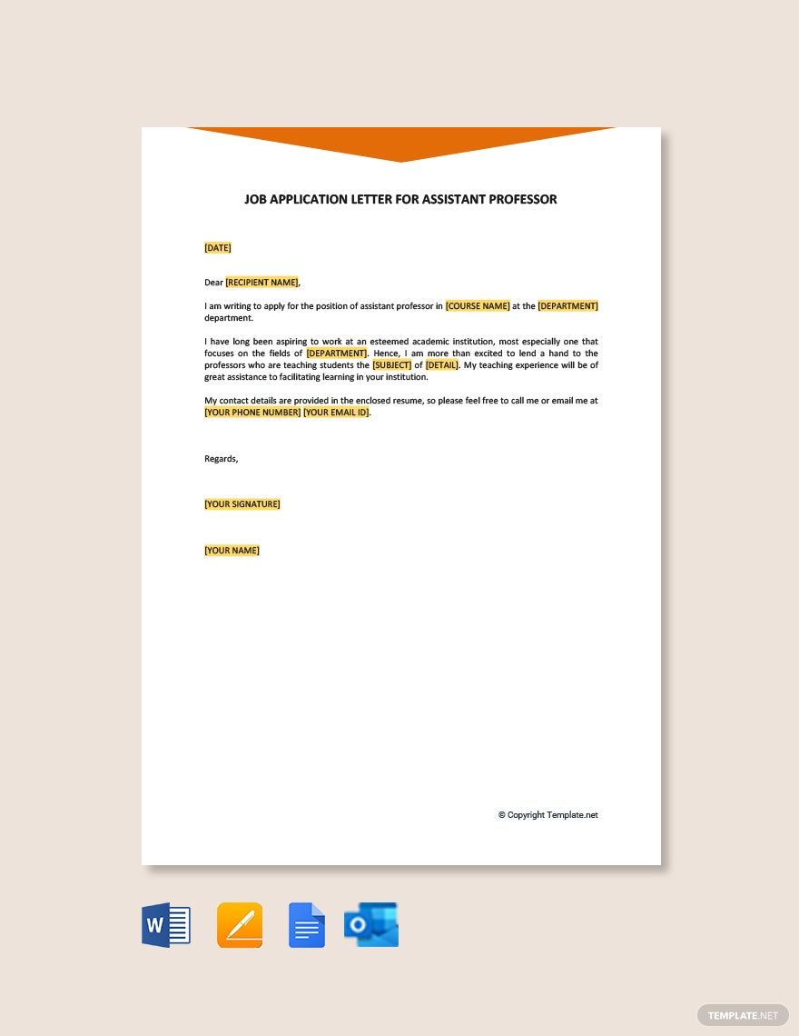 Job Application Letter for Assistant Professor in Google Docs, Pages, Word, PDF - Download | Template.net