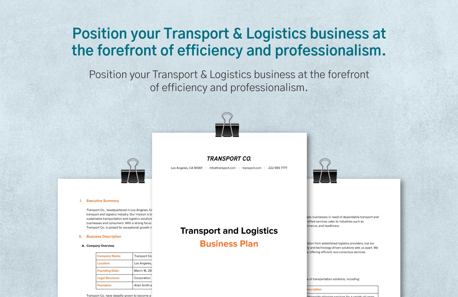 Transport and Logistics Business Plan Template