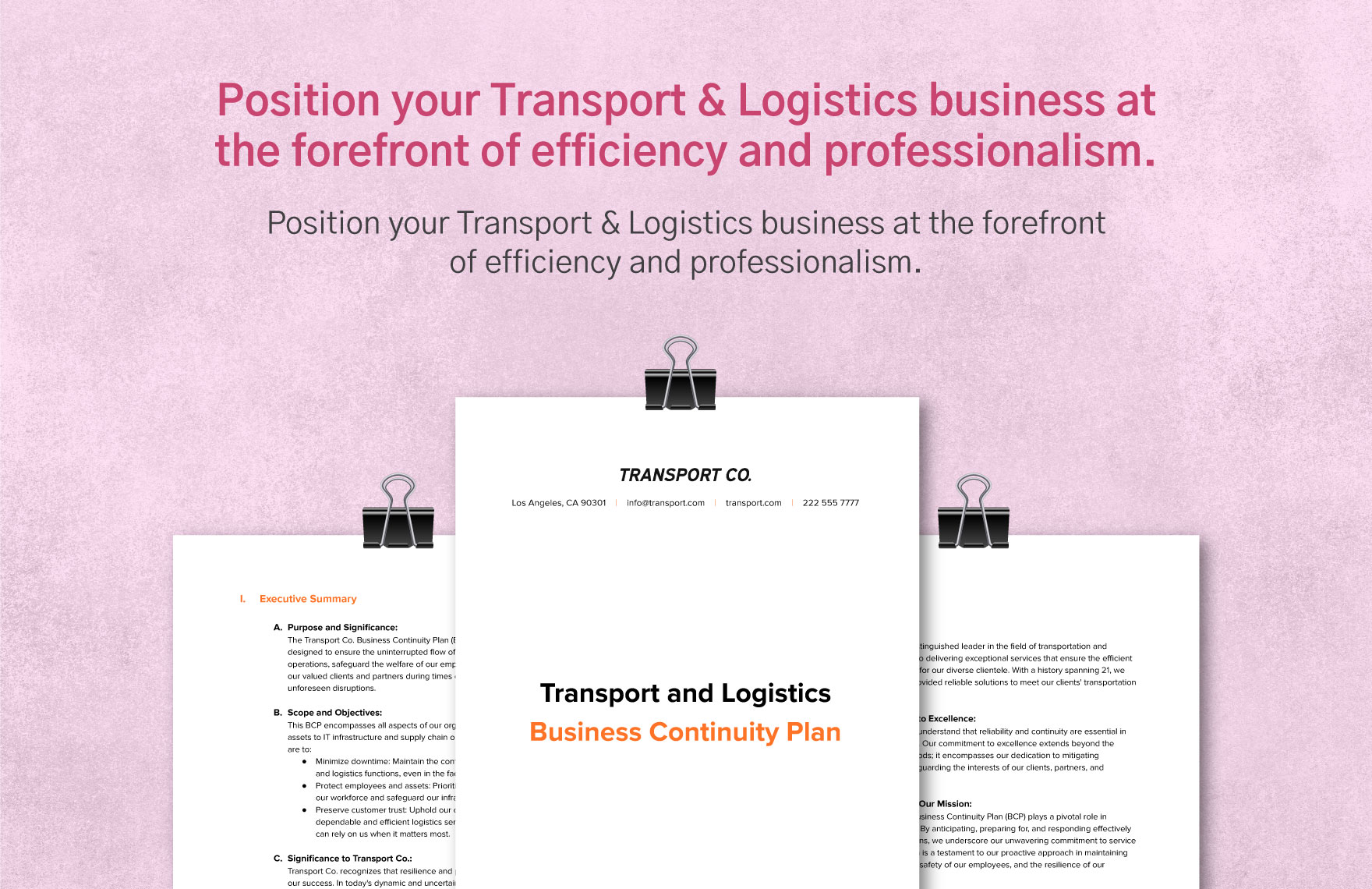 Transport and Logistics Business Continuity Plan Template