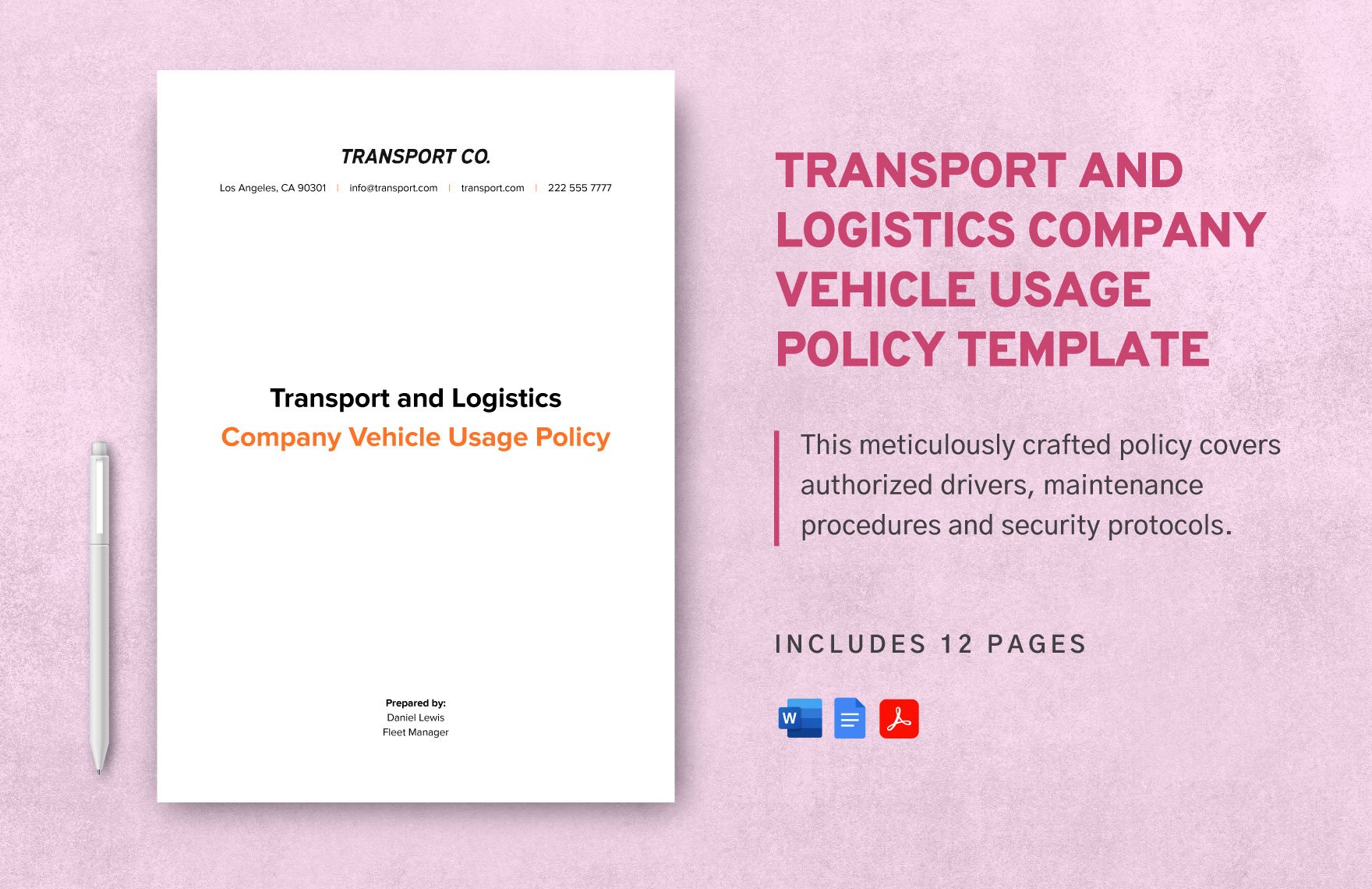 Transport and Logistics Company Vehicle Usage Policy Template
