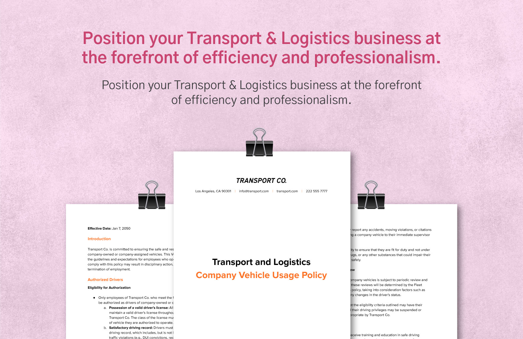 Transport and Logistics Company Vehicle Usage Policy Template