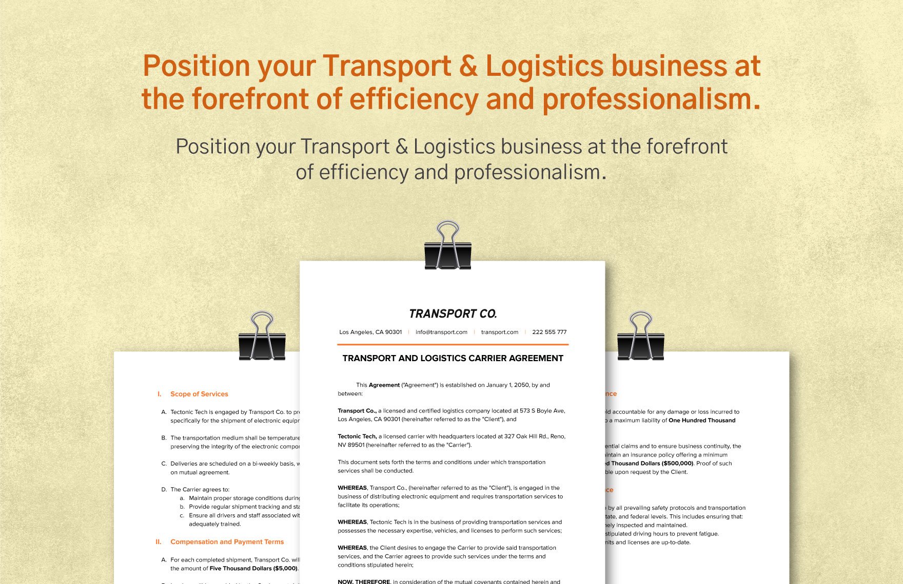 Transport and Logistics Carrier Agreement Template