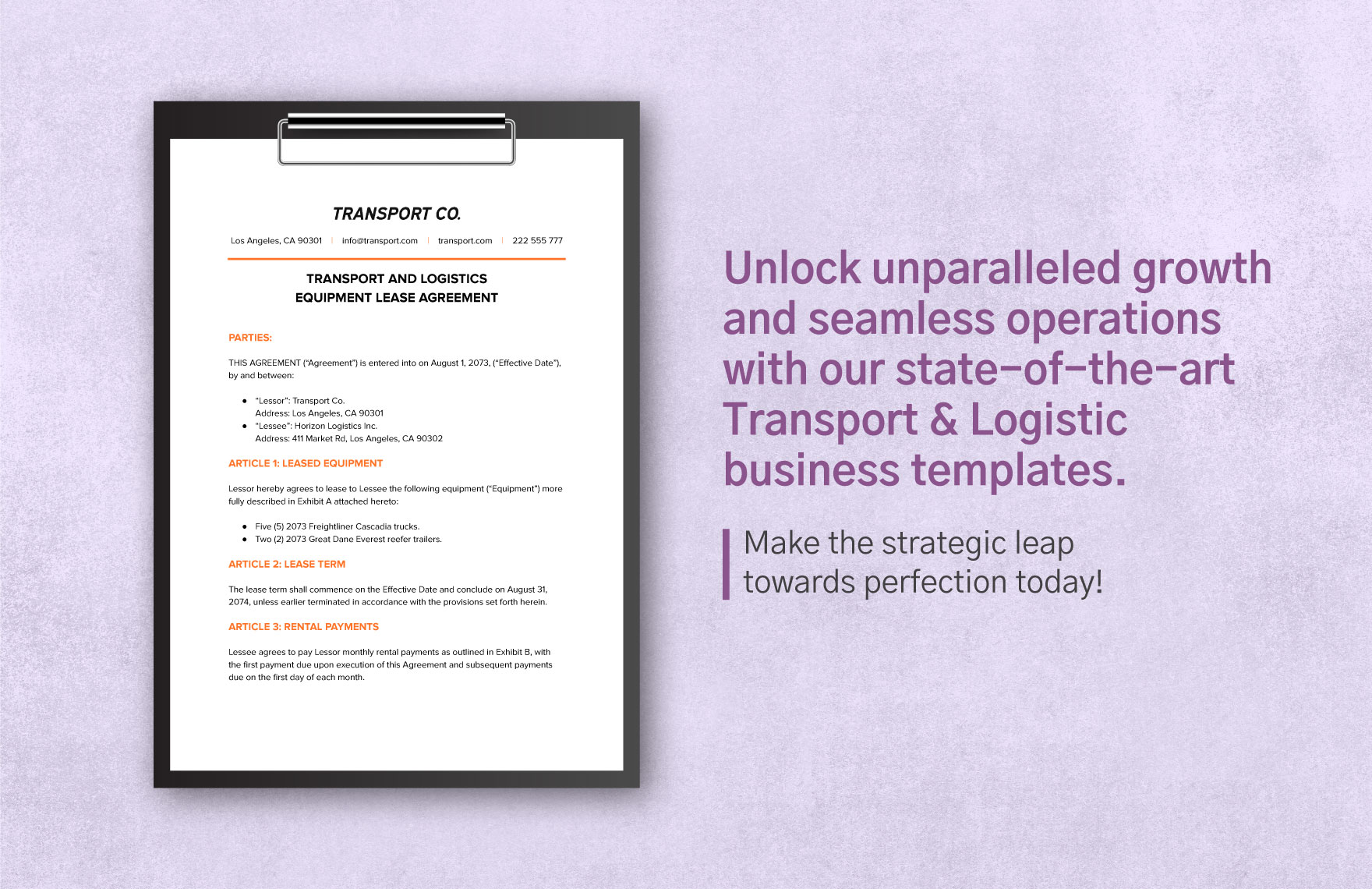 Transport and Logistics Equipment Lease Agreement Template