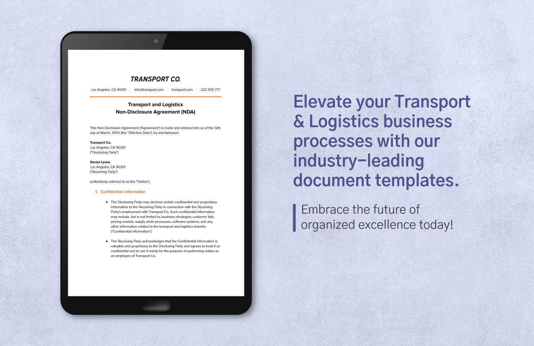 Transport and Logistics Non-Disclosure Agreement (NDA) Template