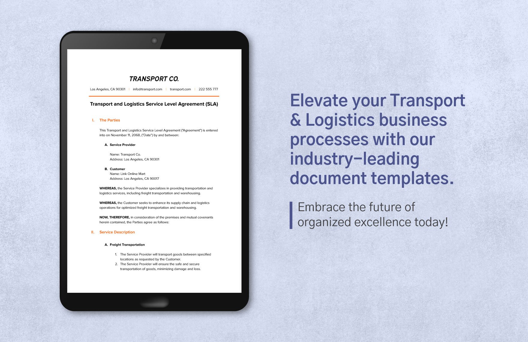 Transport and Logistics Service Level Agreement (SLA) Template