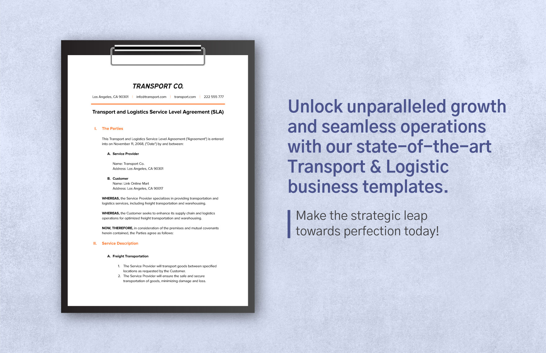 Transport and Logistics Service Level Agreement (SLA) Template