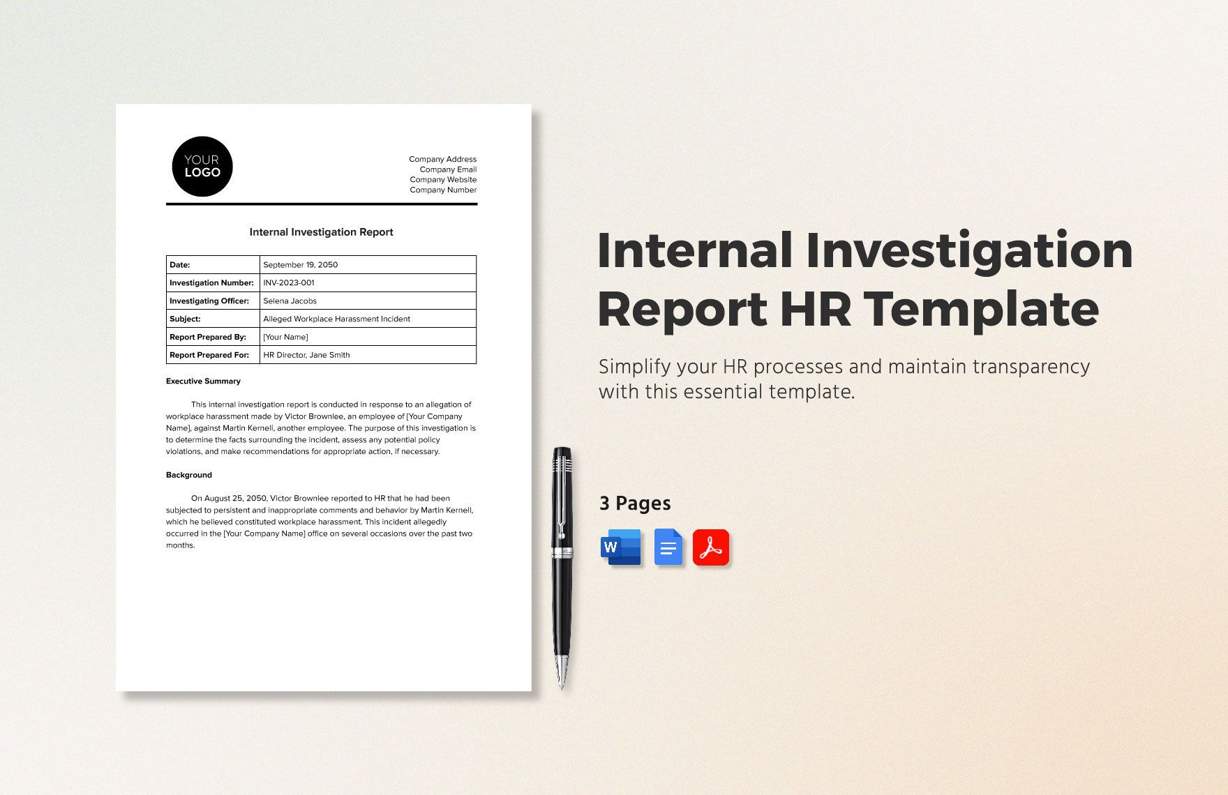 Internal Investigation Report HR Template
