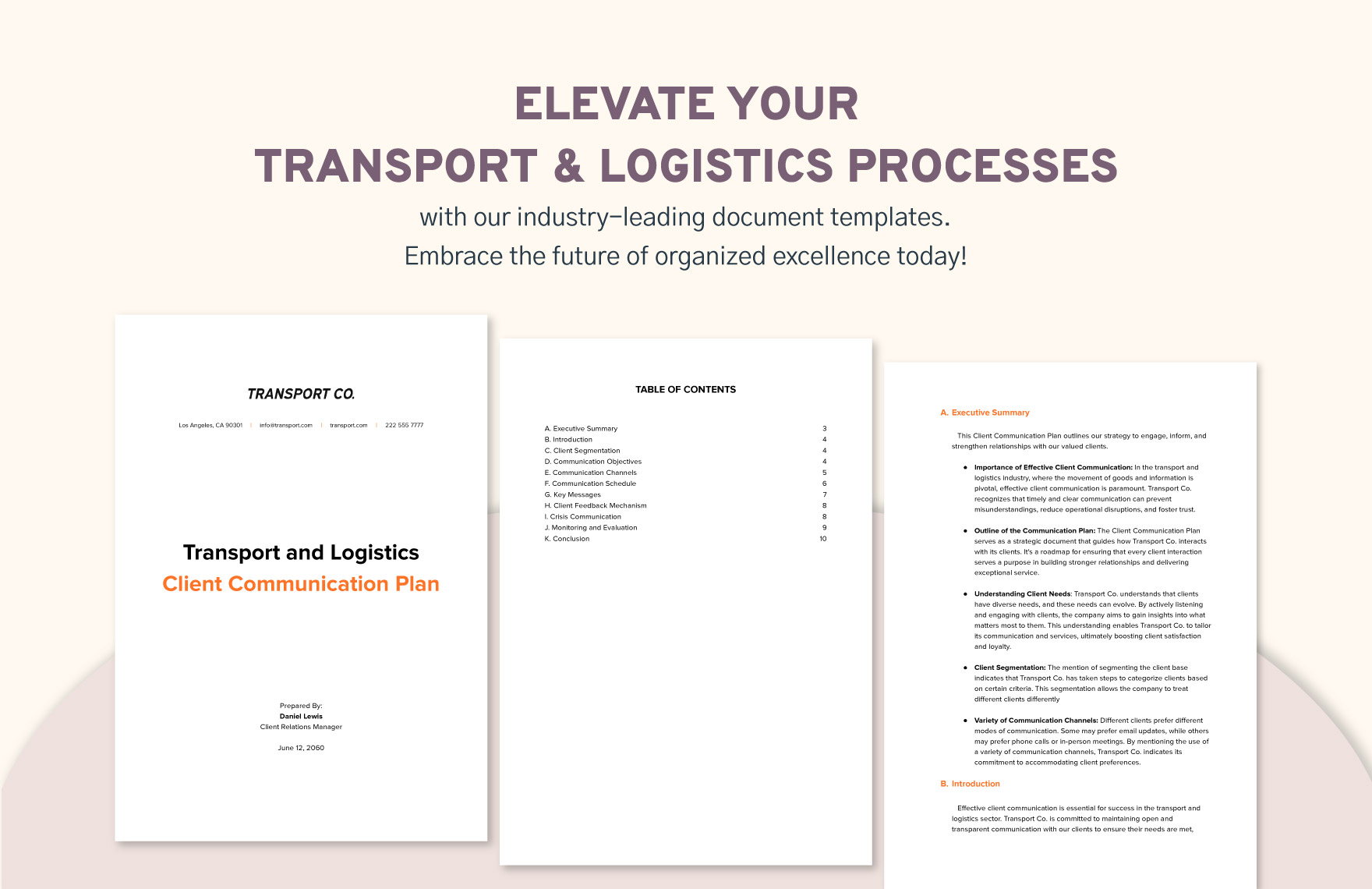 Transport and Logistics Client Communication Plan Template