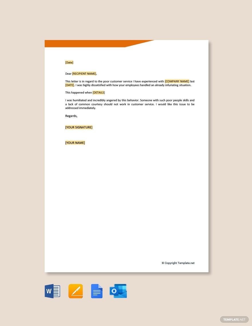 Free Complaint Letter For Poor Customer Service Template