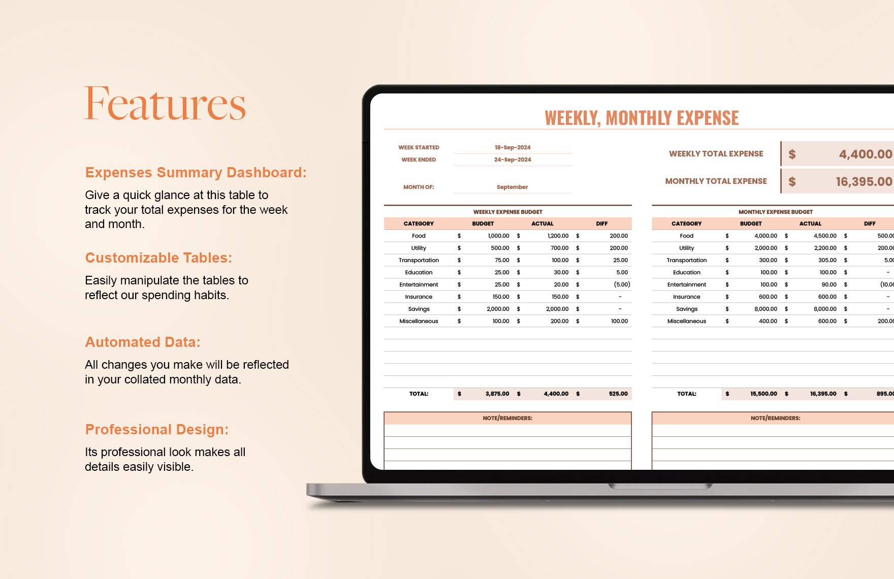 Weekly Monthly Expense Template