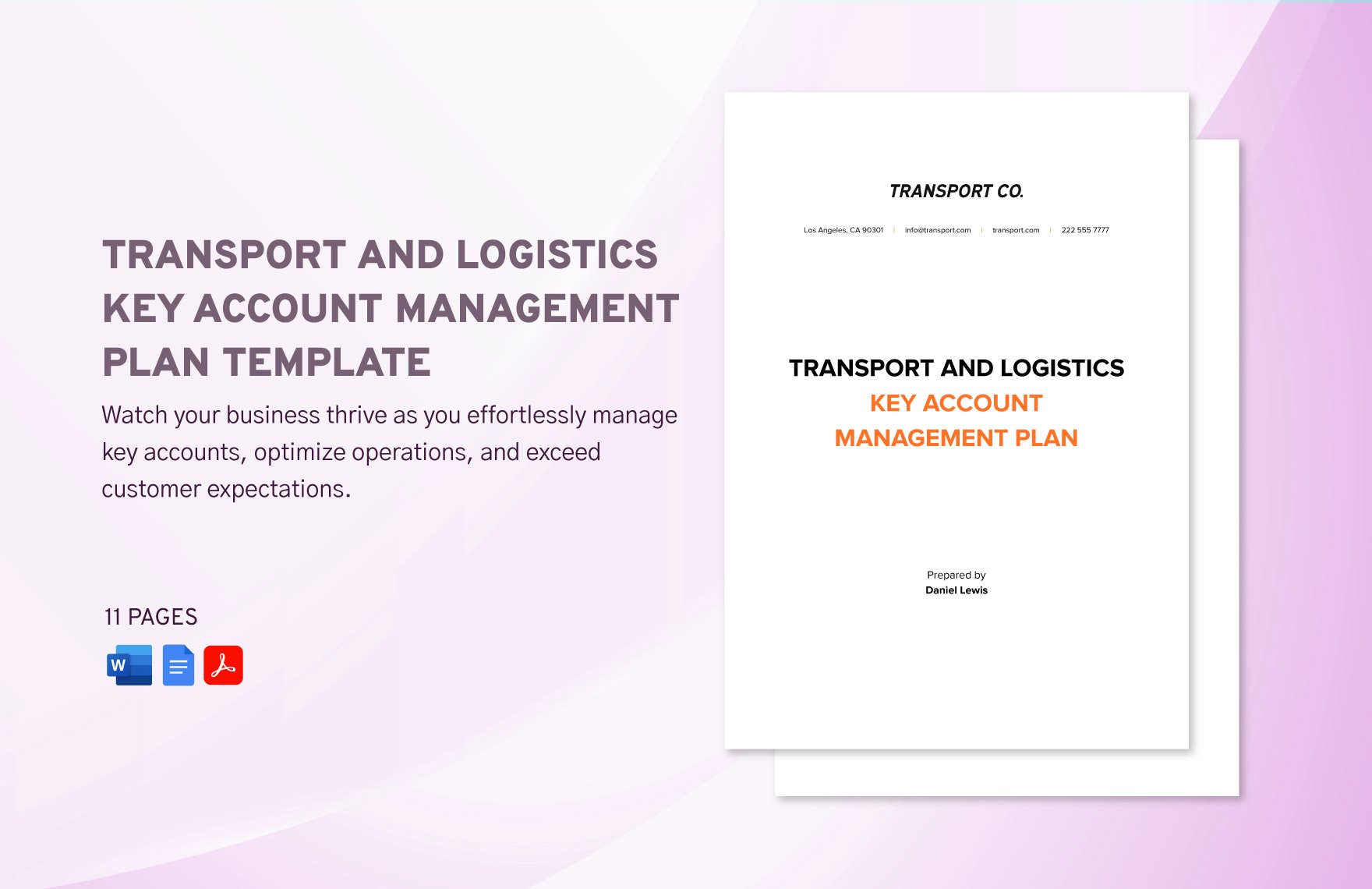 Transport and Logistics Key Account Management Plan Template