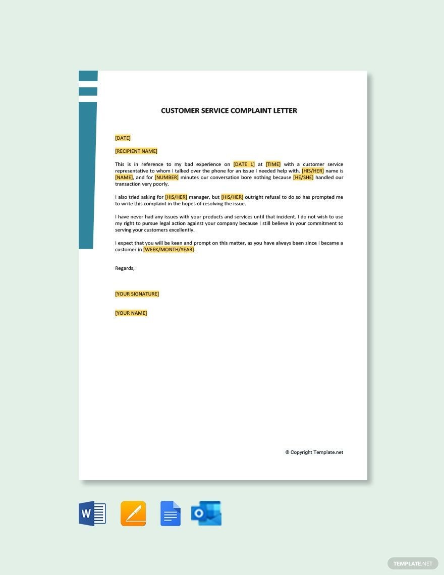 Free Customer Service Complaint Letter Template