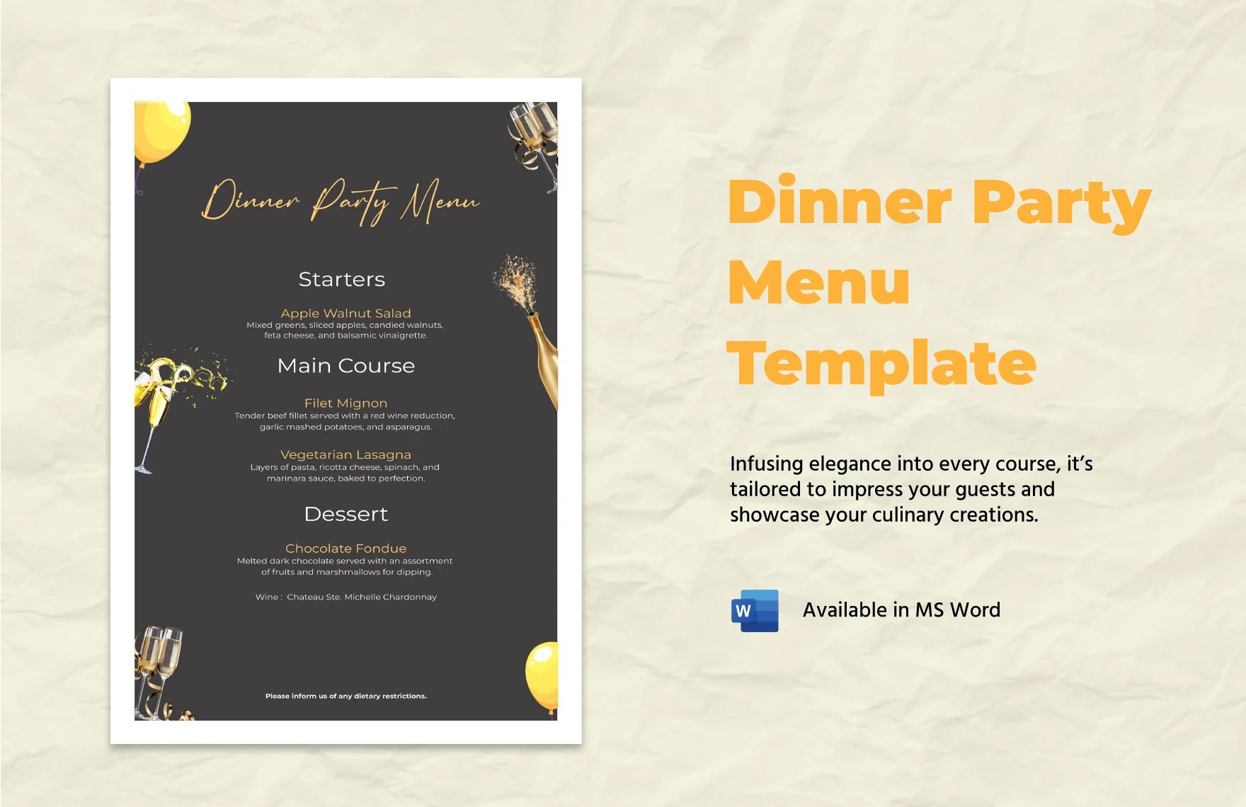 Free Dinner Party Menu Template