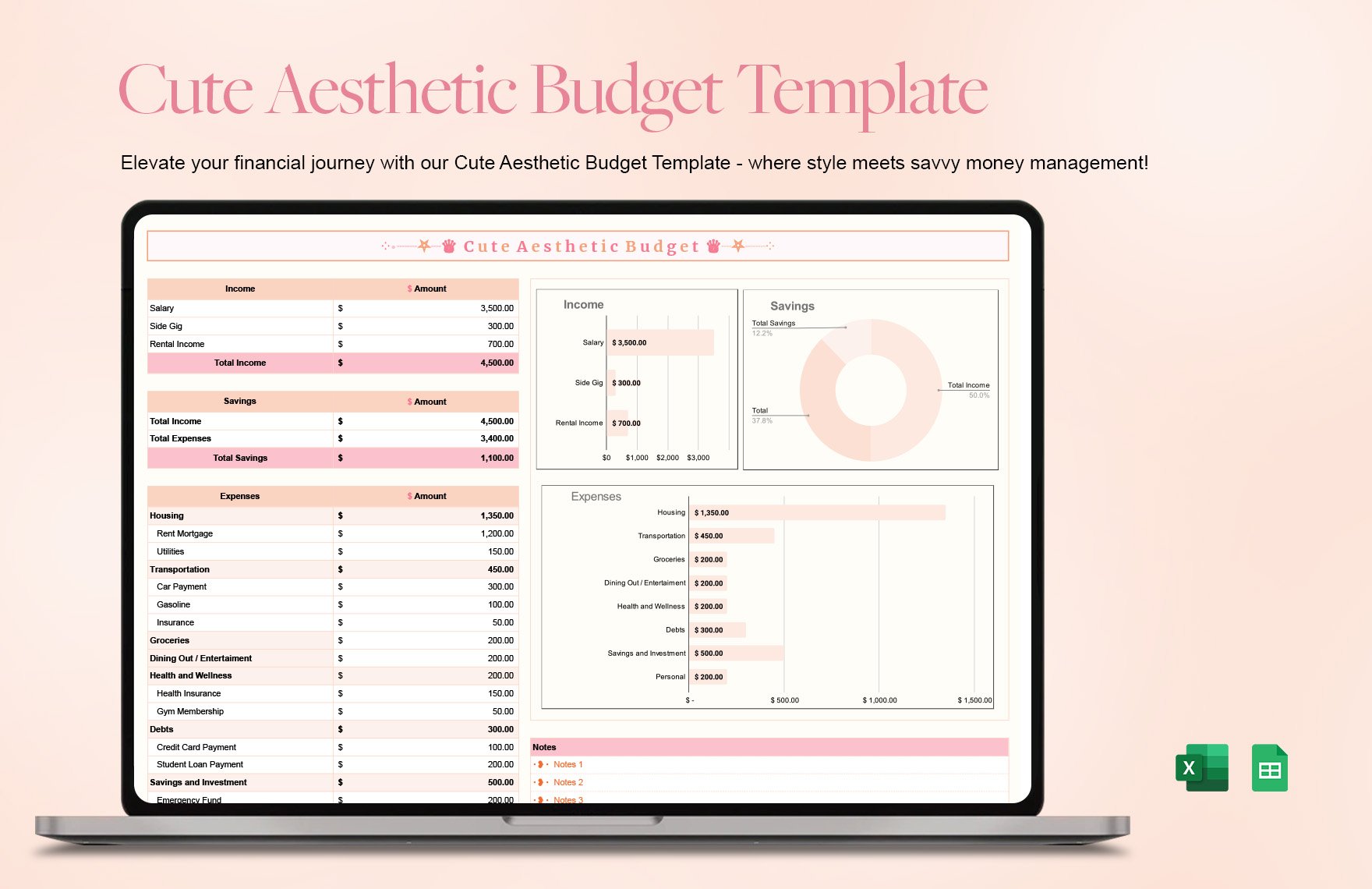 Cute Aesthetic Budget Template