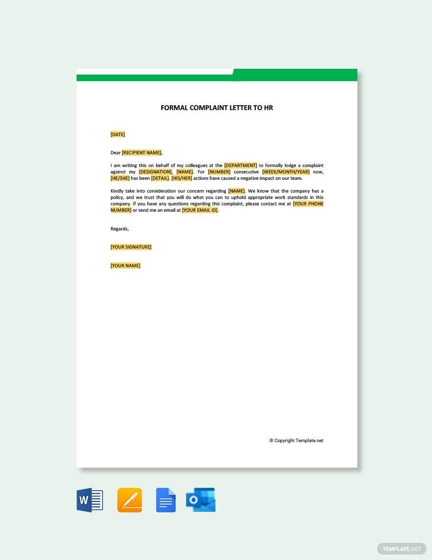 Free Formal Complaint Letter to HR Template