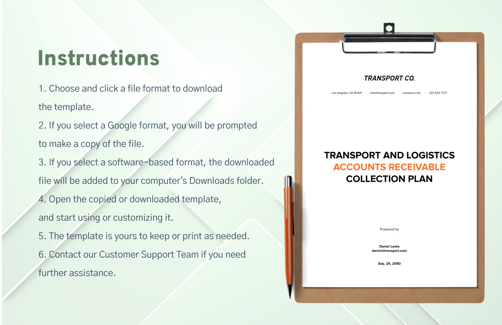 Transport and Logistics Accounts Receivable Collection Plan Template