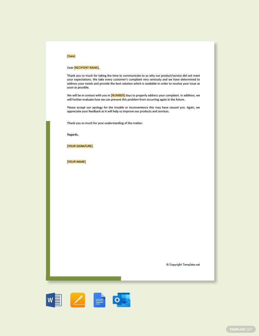Free Response to Customer Complaint Letter Template