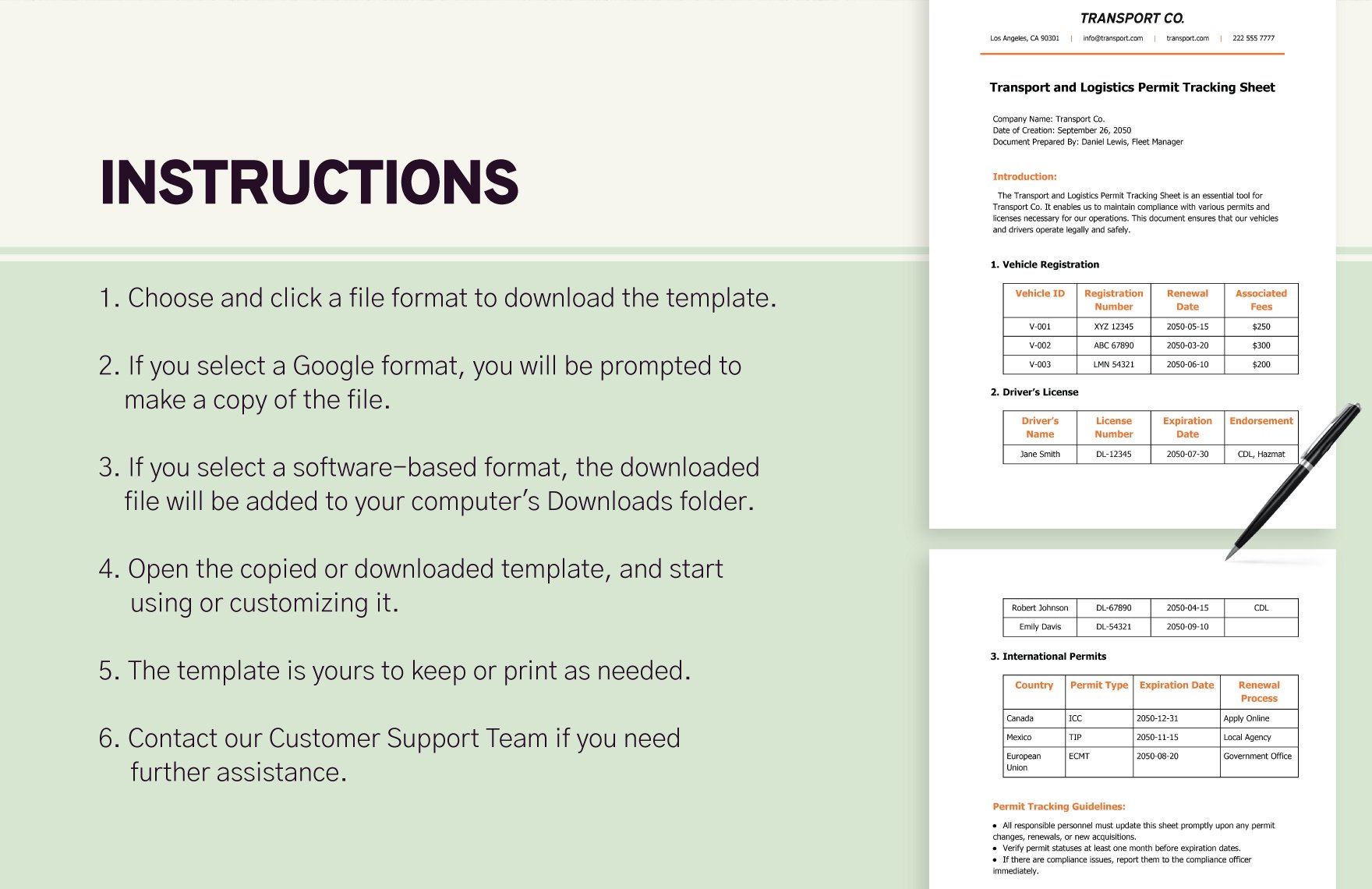 Transport and Logistics Permit Tracking Sheet Template