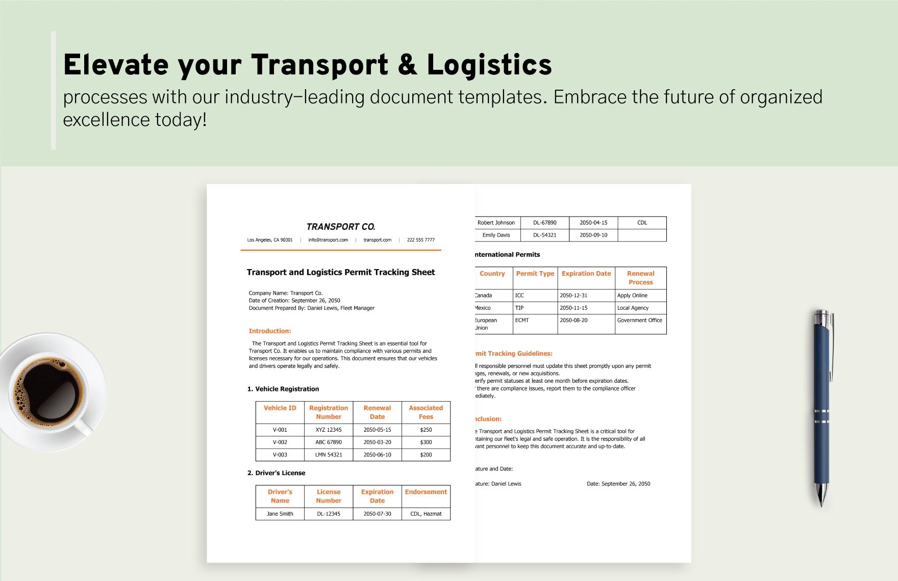 Transport and Logistics Permit Tracking Sheet Template