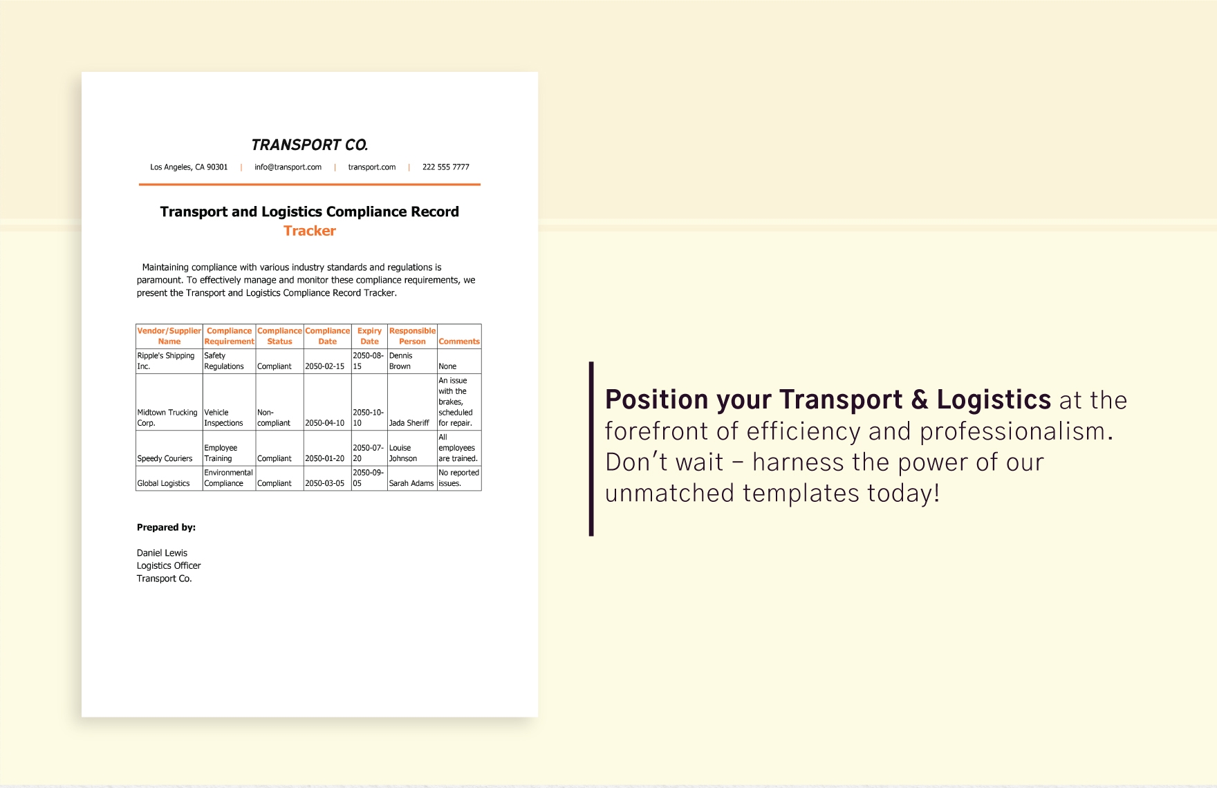 Transport and Logistics Compliance Record Tracker Template