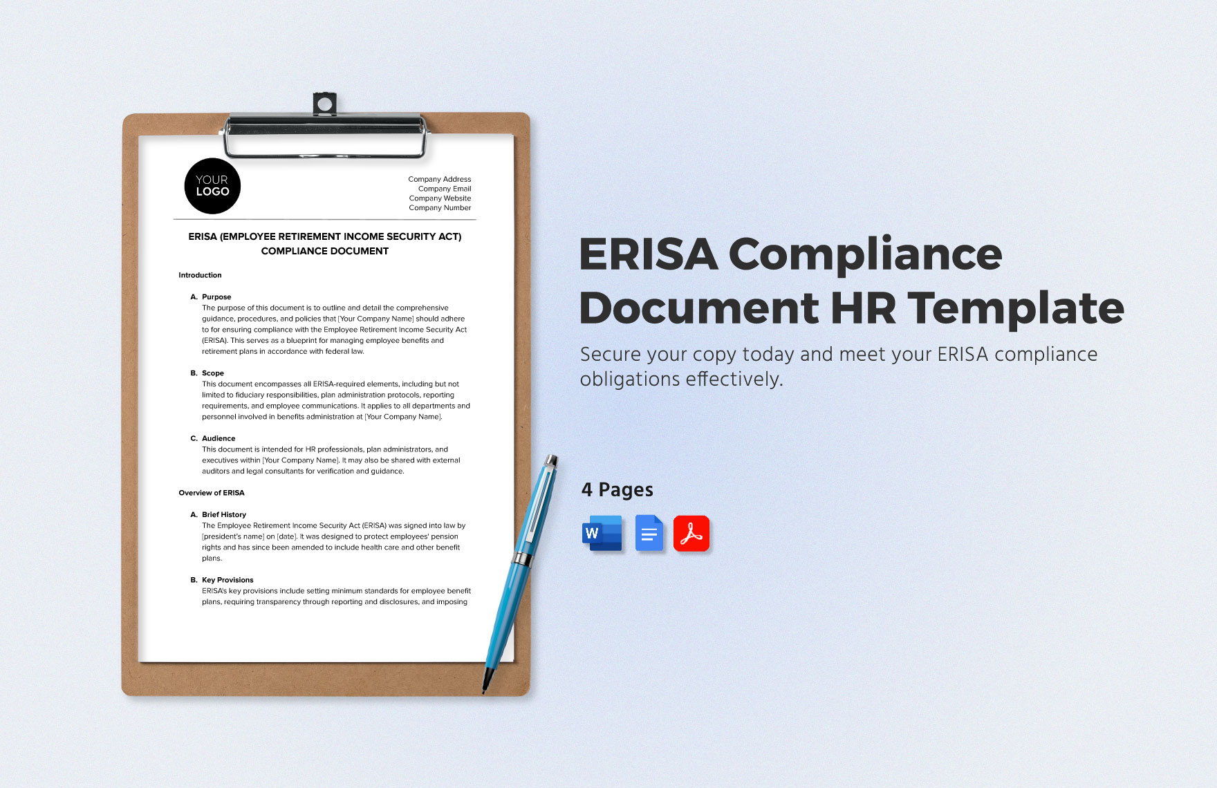 ERISA Compliance Document HR Template in Word, Google Docs, PDF