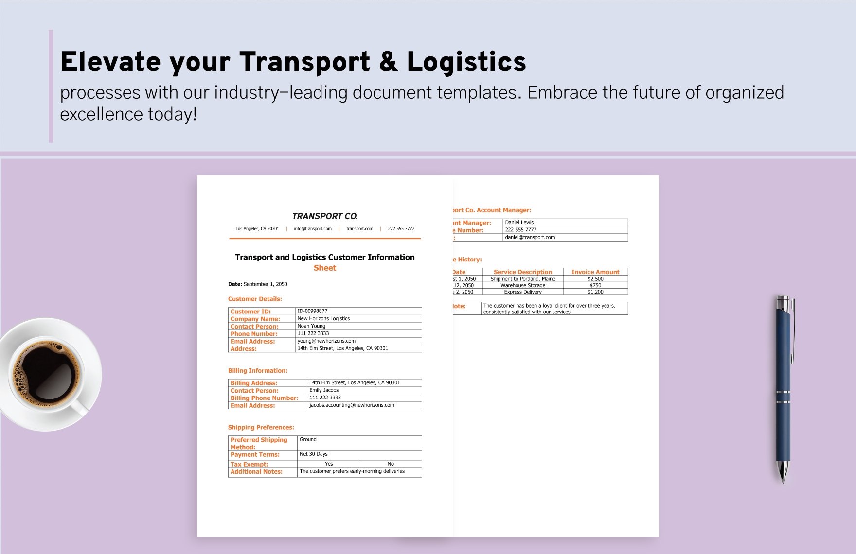 Transport and Logistics Customer Information Sheet Template