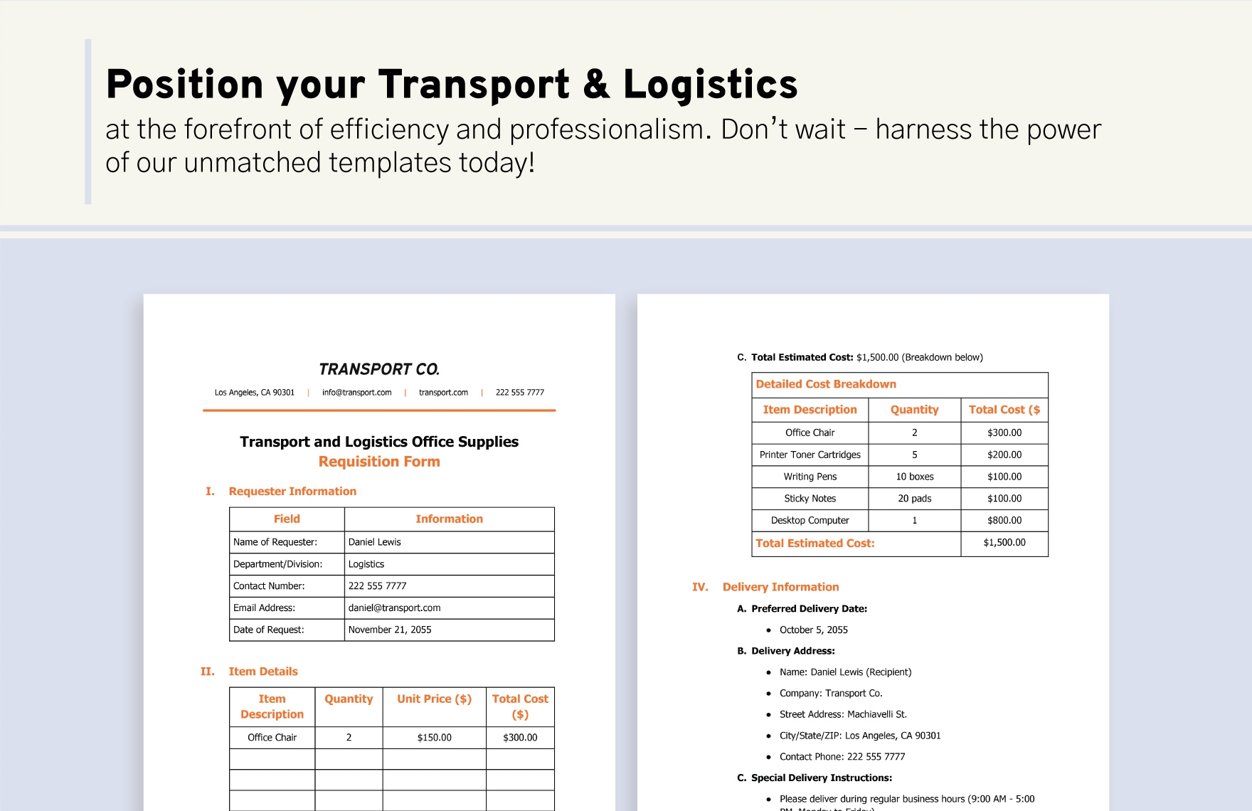 Transport and Logistics Office Supplies Requisition Form Template